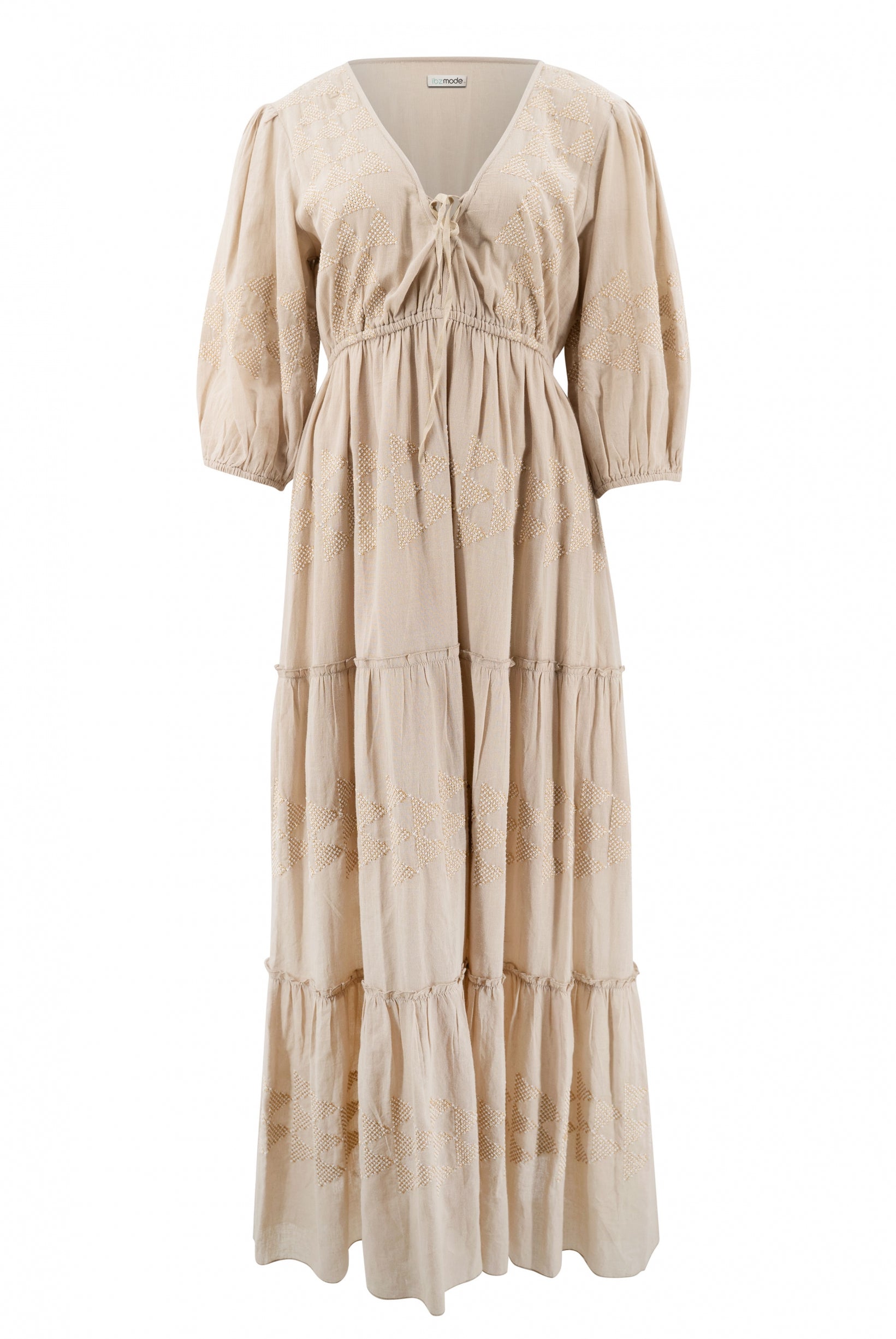 Bohemian jurk in sand van ibzmode, Brands of Ibiza