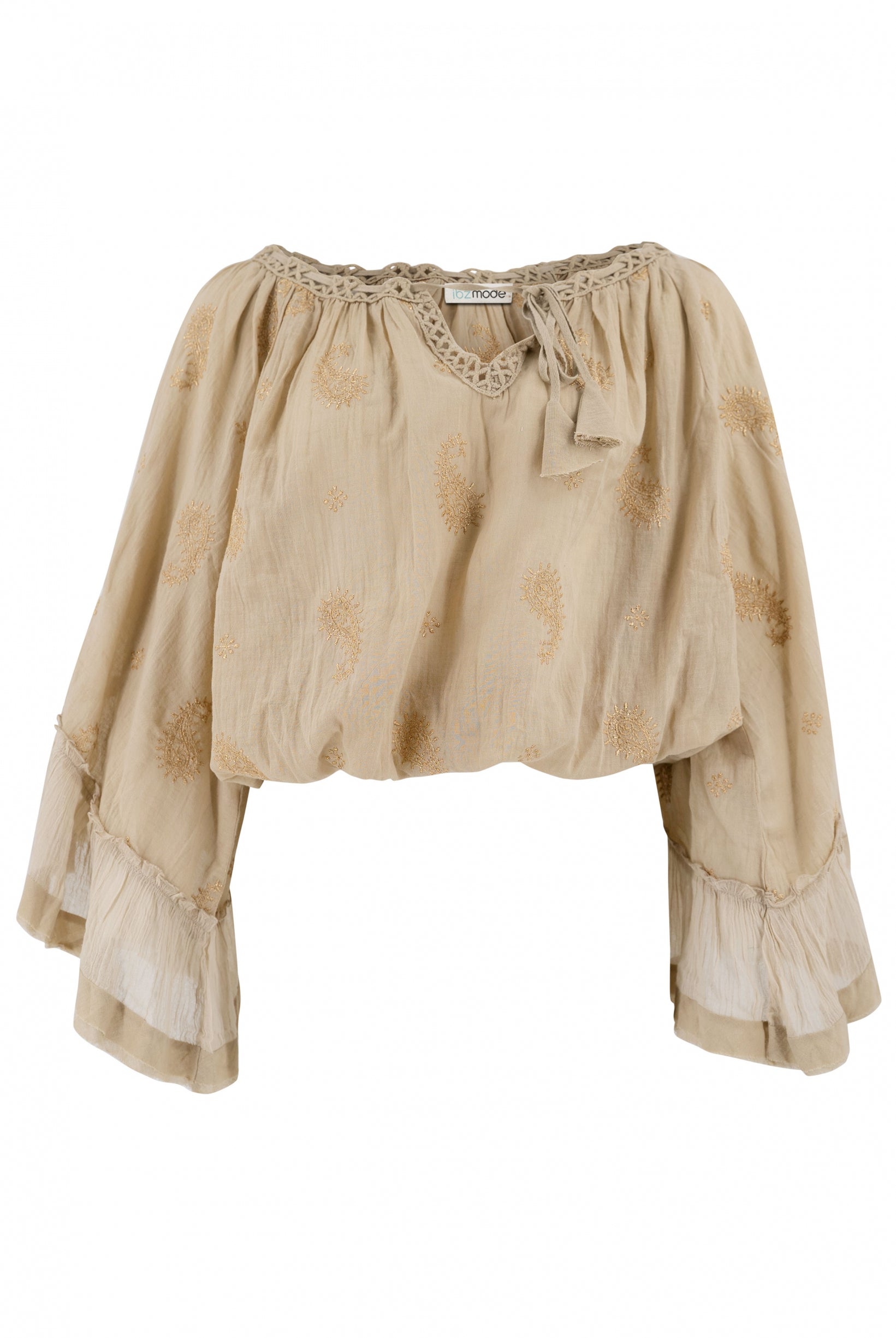 Bohemian blouse in sand van ibzmode, Brands of Ibiza