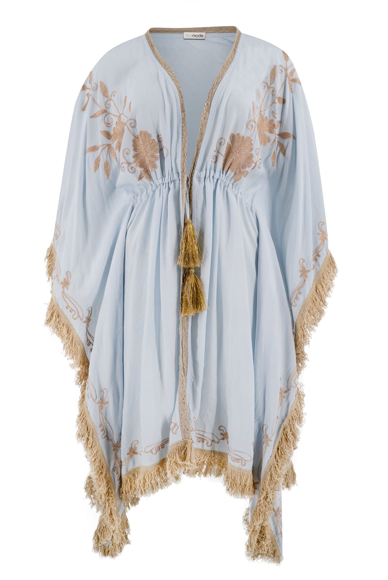 Bohemian kimono in pale blue van ibzmode, Brands of Ibiza