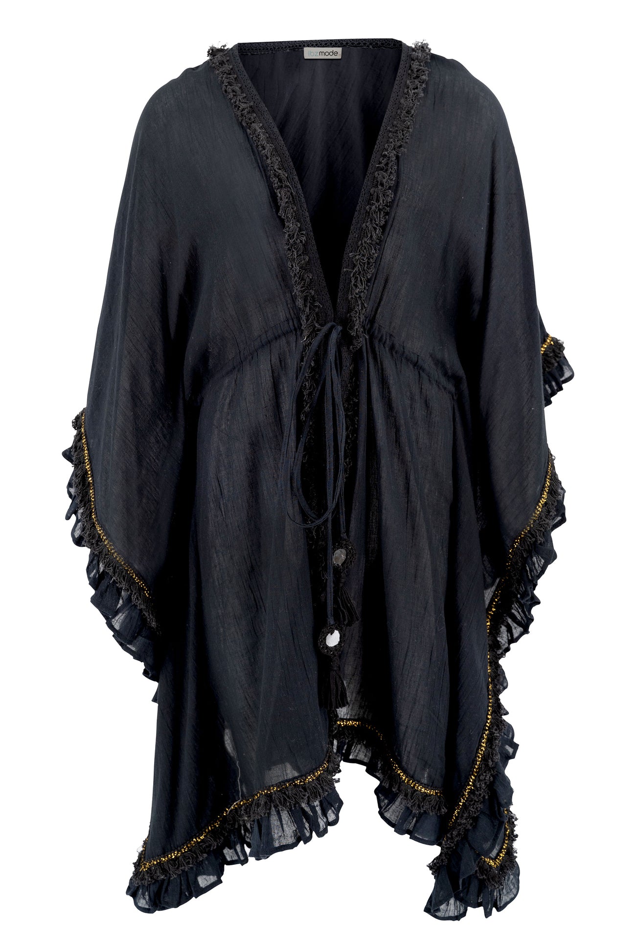 Bohemian kimono in black van ibzmode, Brands of Ibiza
