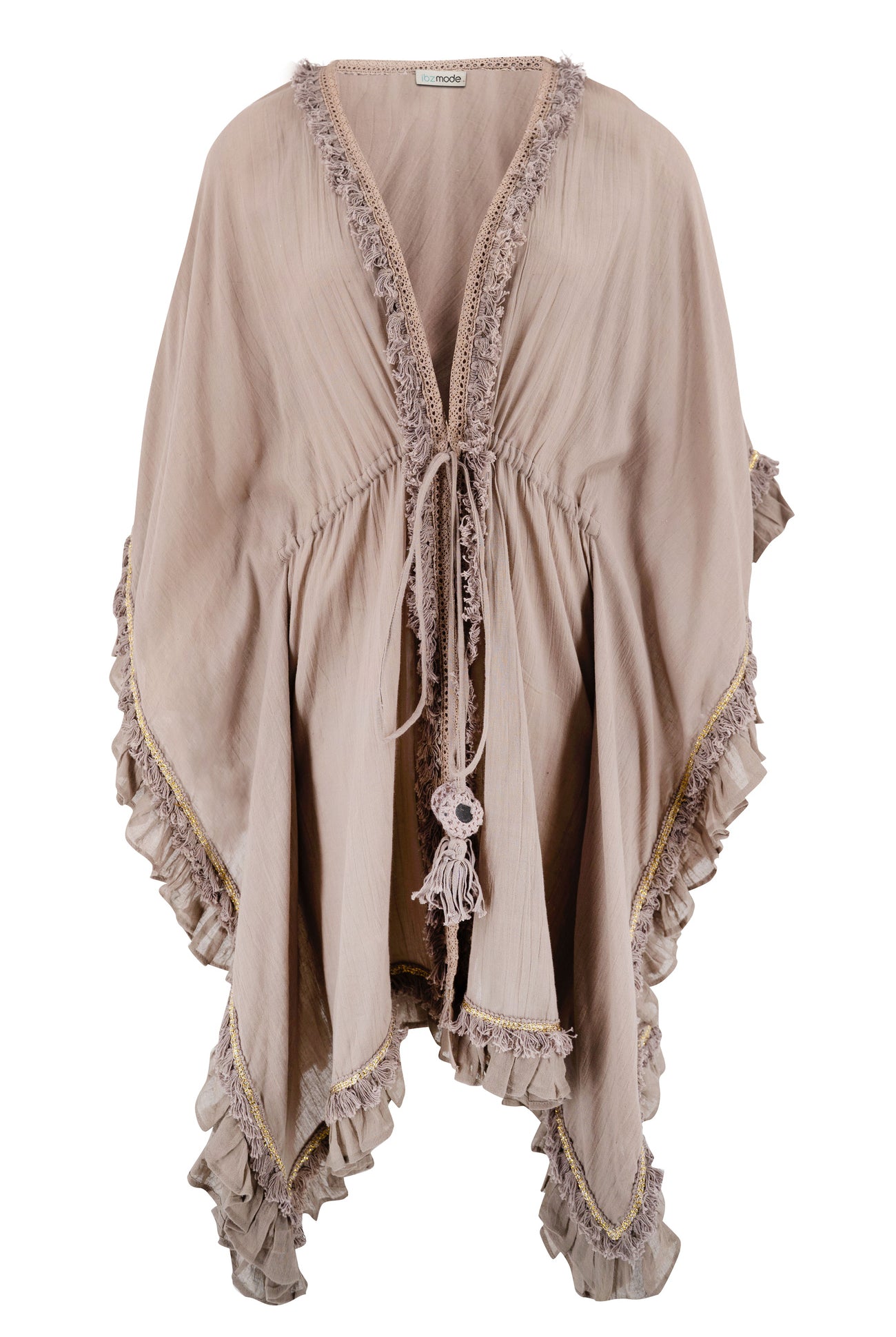 Bohemian kimono in taupe van ibzmode, Brands of Ibiza