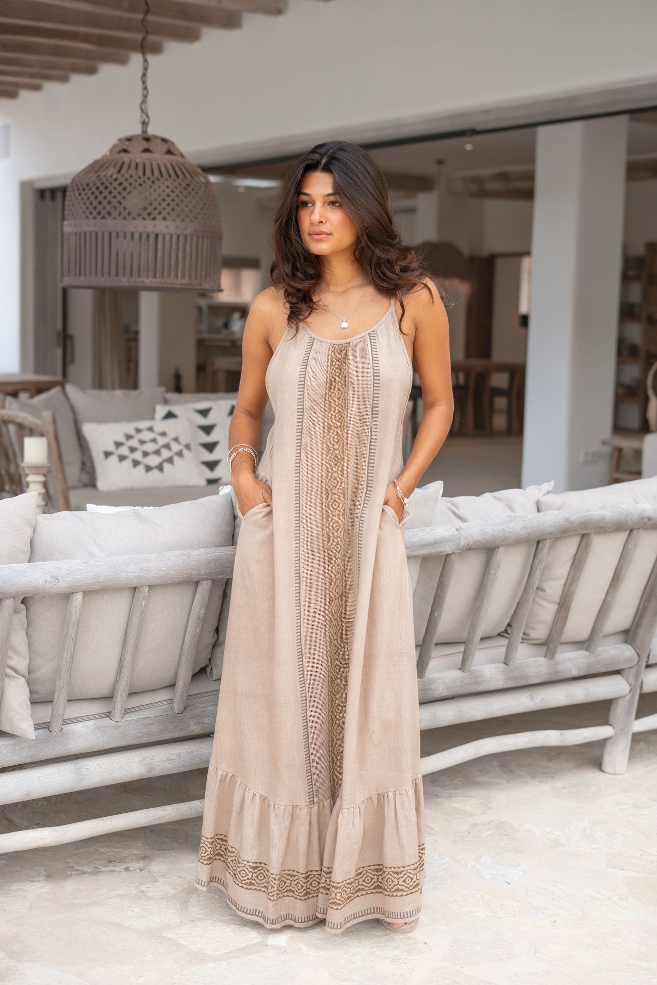 Bohemian jurk in sand van ibzmode, Brands of Ibiza