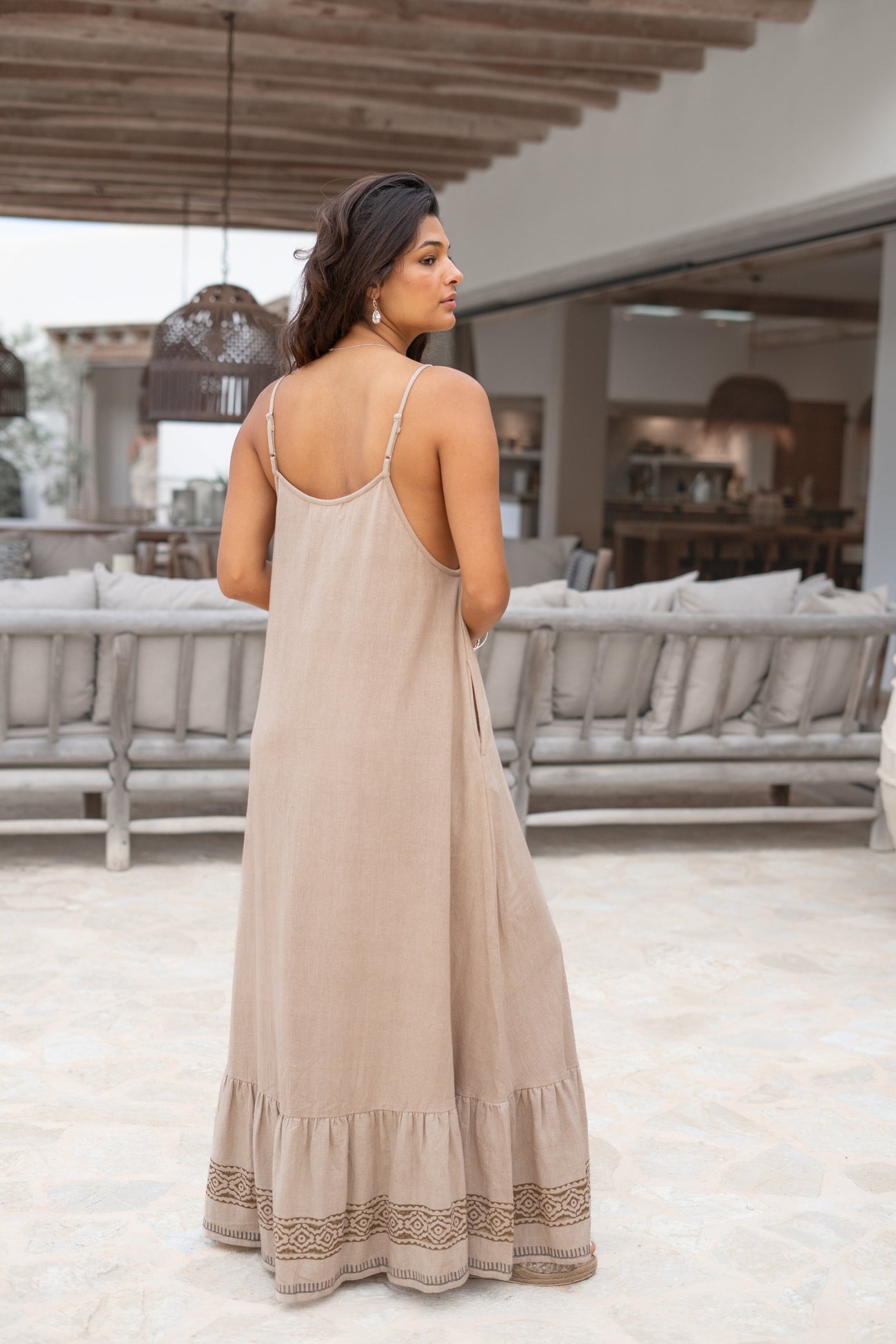 Bohemian jurk in sand van ibzmode, Brands of Ibiza