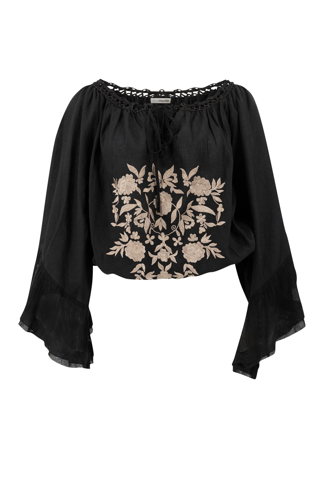 Bohemian blouse in black van ibzmode, Brands of Ibiza