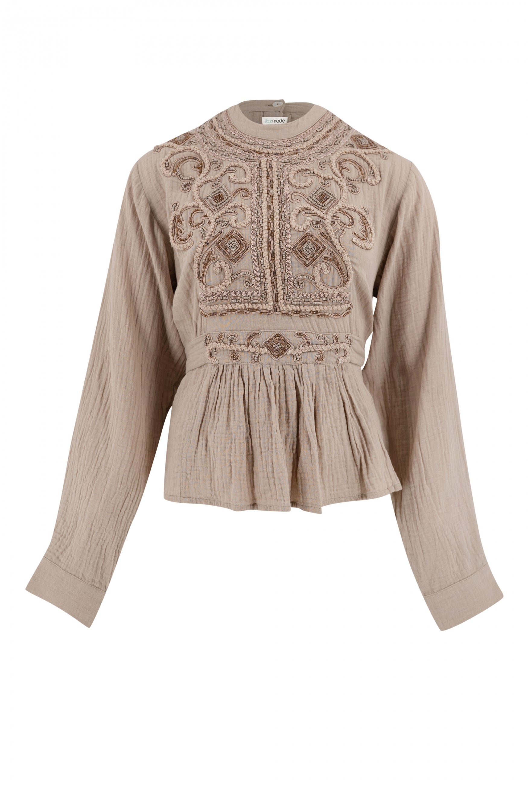 Bohemian blouse in light taupe van ibzmode, Brands of Ibiza