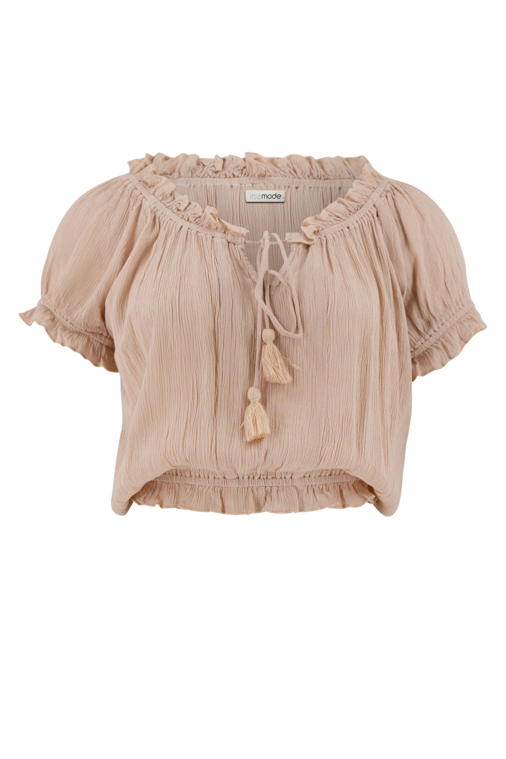 Bohemian top in light taupe van ibzmode, Brands of Ibiza