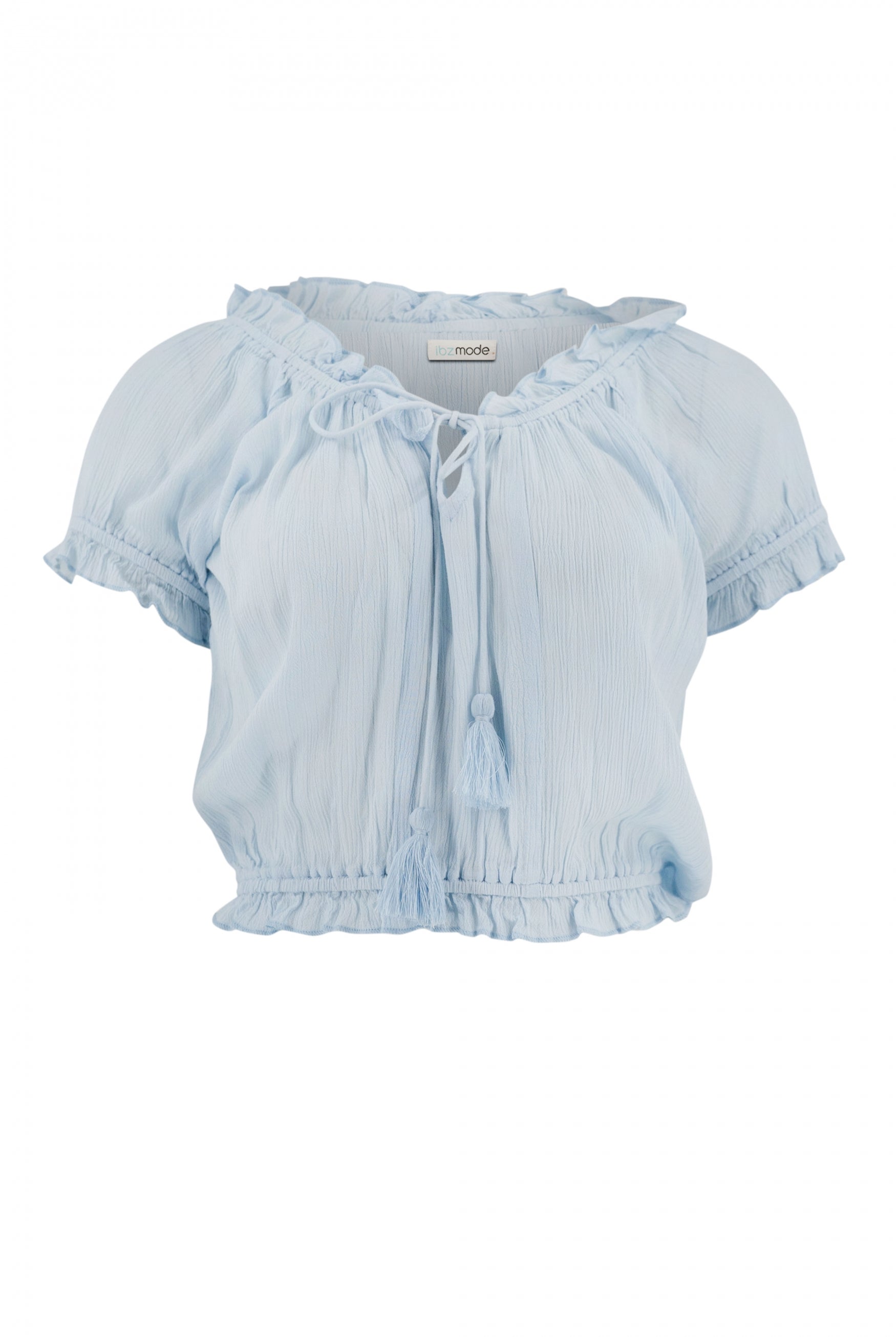 Bohemian top in pale blue van ibzmode, Brands of Ibiza