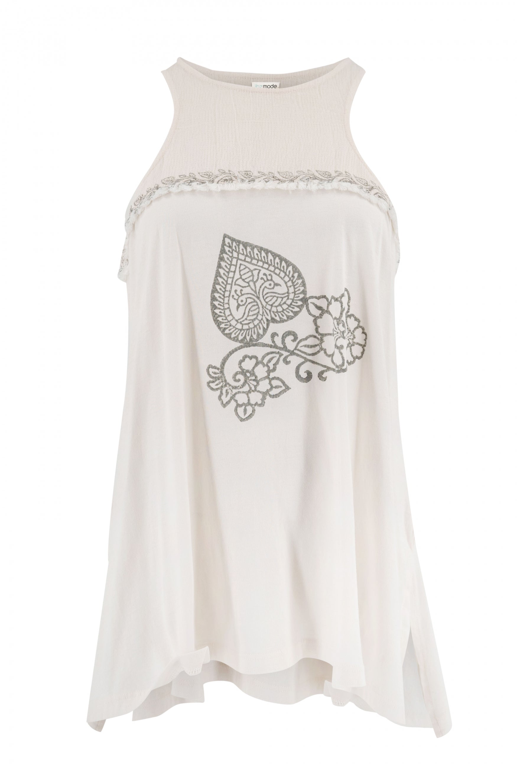 Bohemian top in white van ibzmode, Brands of Ibiza