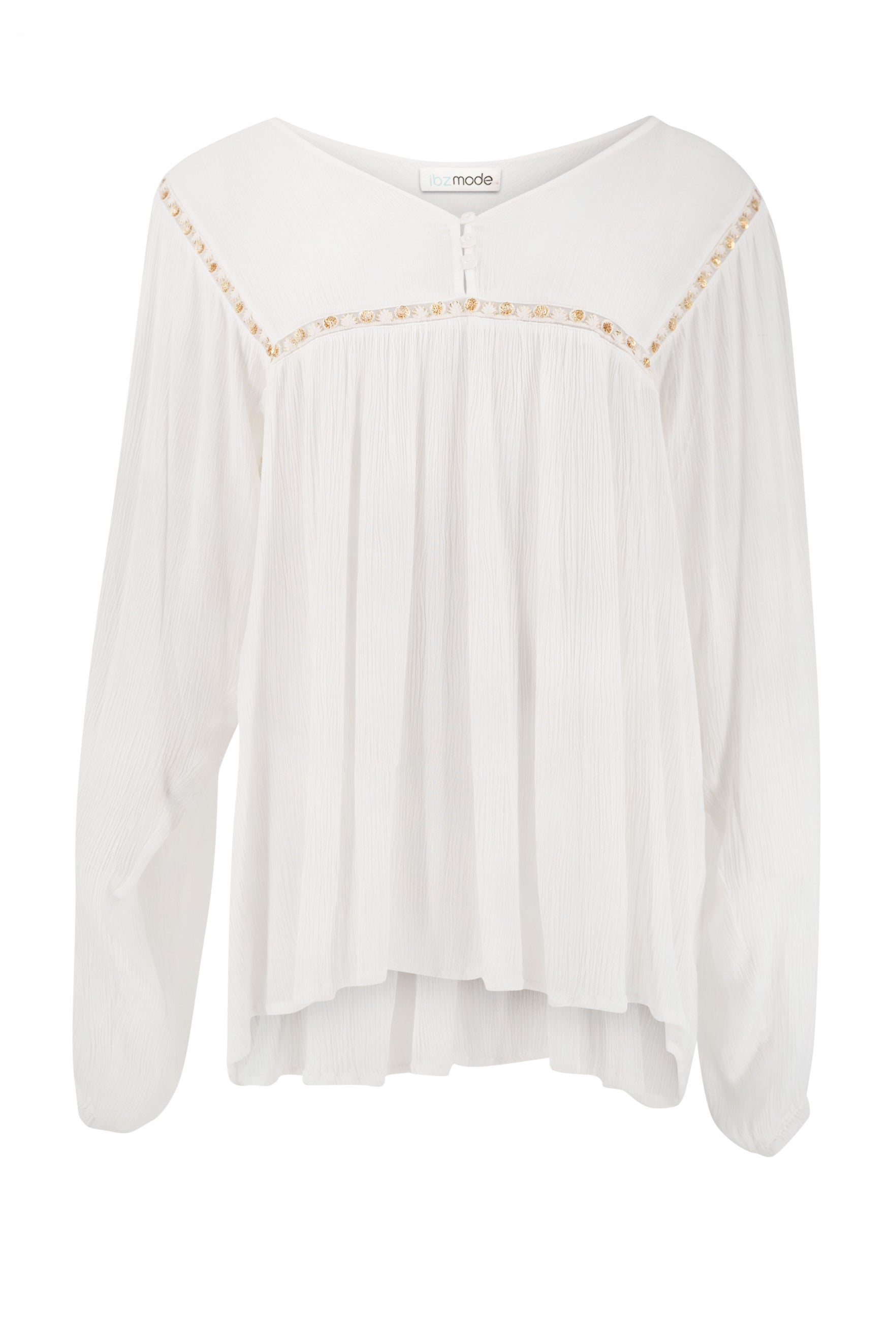 Bohemian blouse in white van ibzmode, Brands of Ibiza