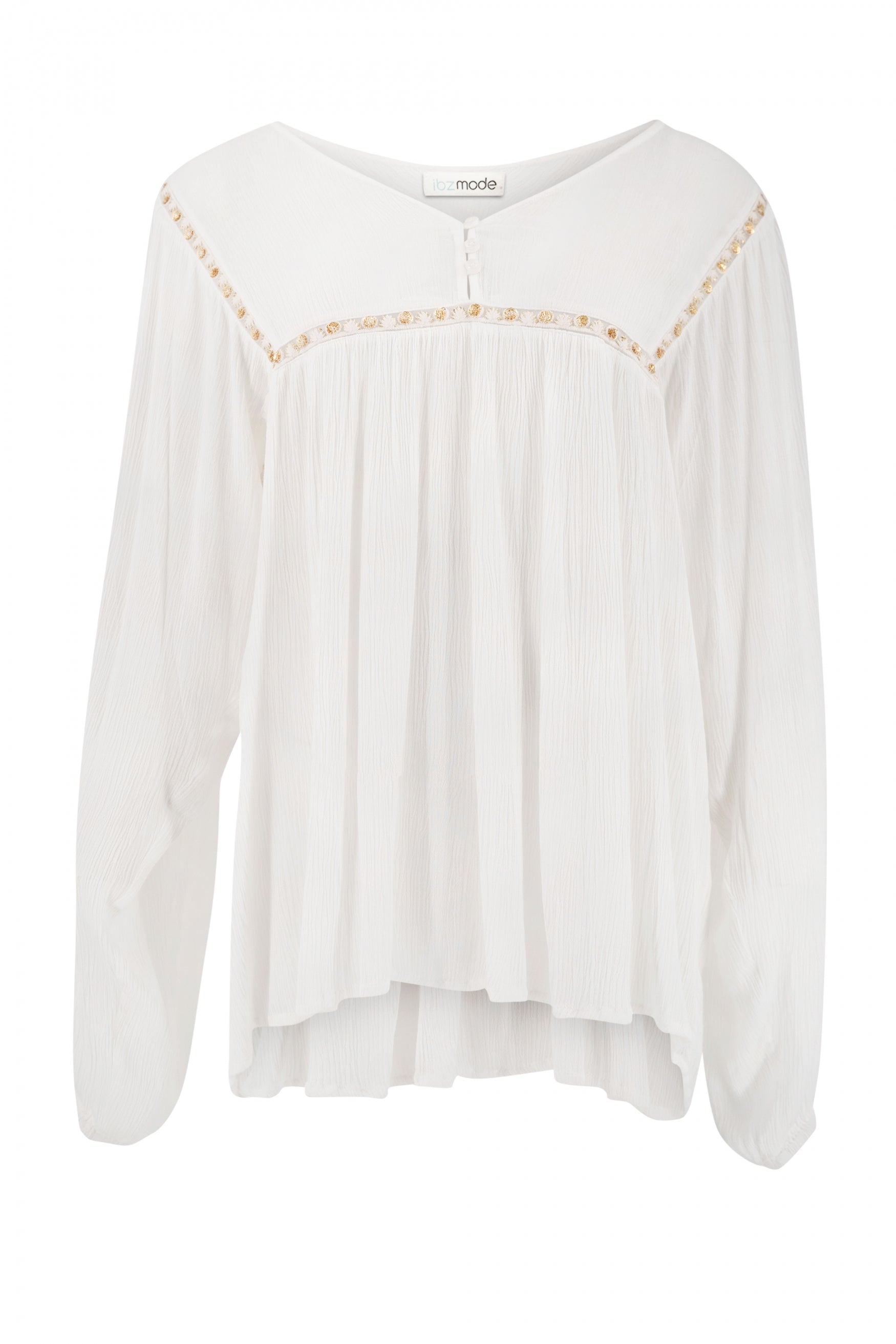 Bohemian blouse in white van ibzmode, Brands of Ibiza
