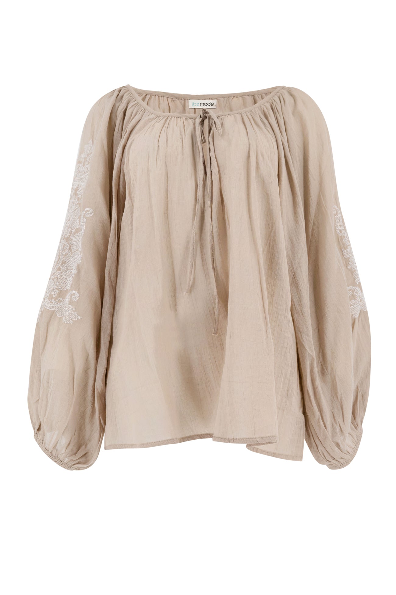 Bohemian blouse in light taupe van ibzmode, Brands of Ibiza