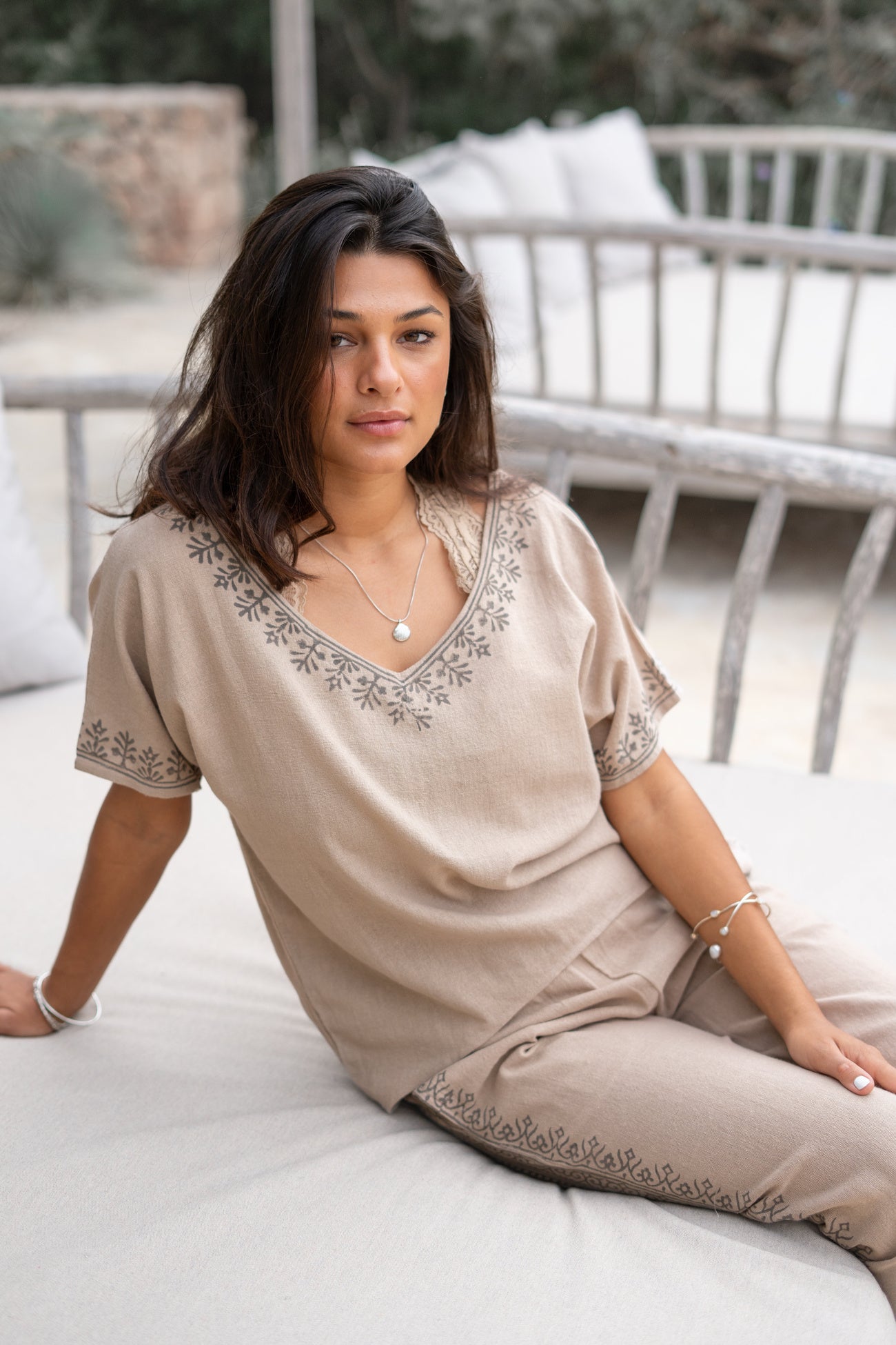 Bohemian top in sand van ibzmode, Brands of Ibiza