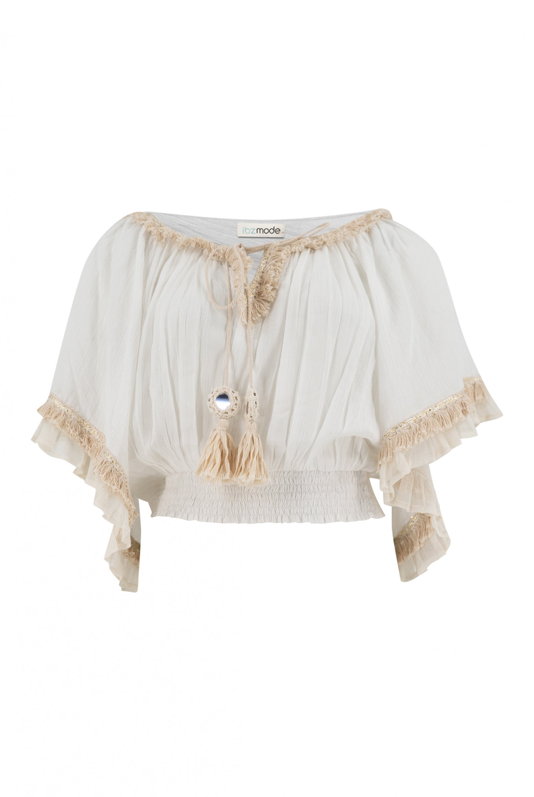 Bohemian top in white van ibzmode, Brands of Ibiza