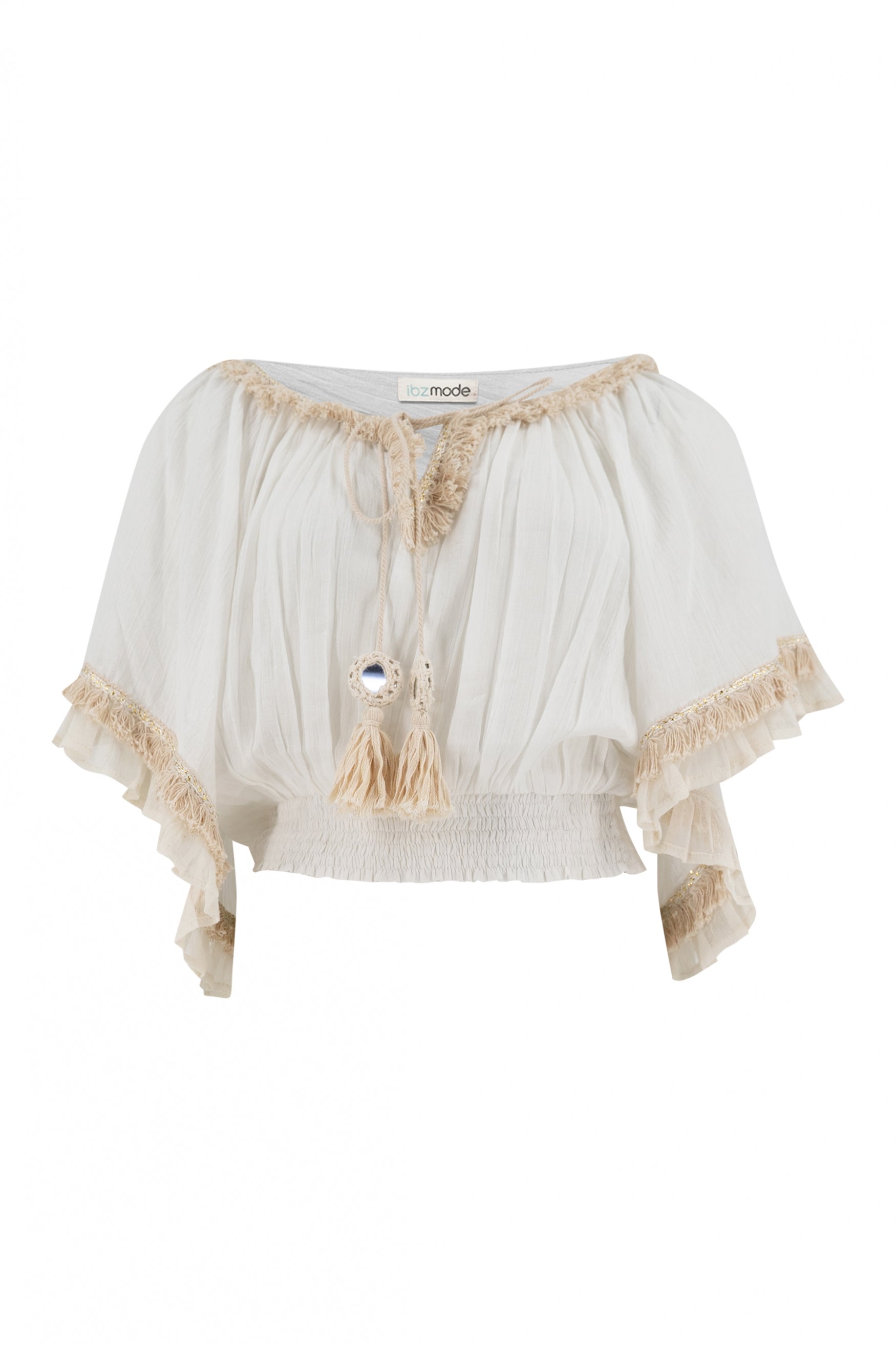 Bohemian top in white van ibzmode, Brands of Ibiza