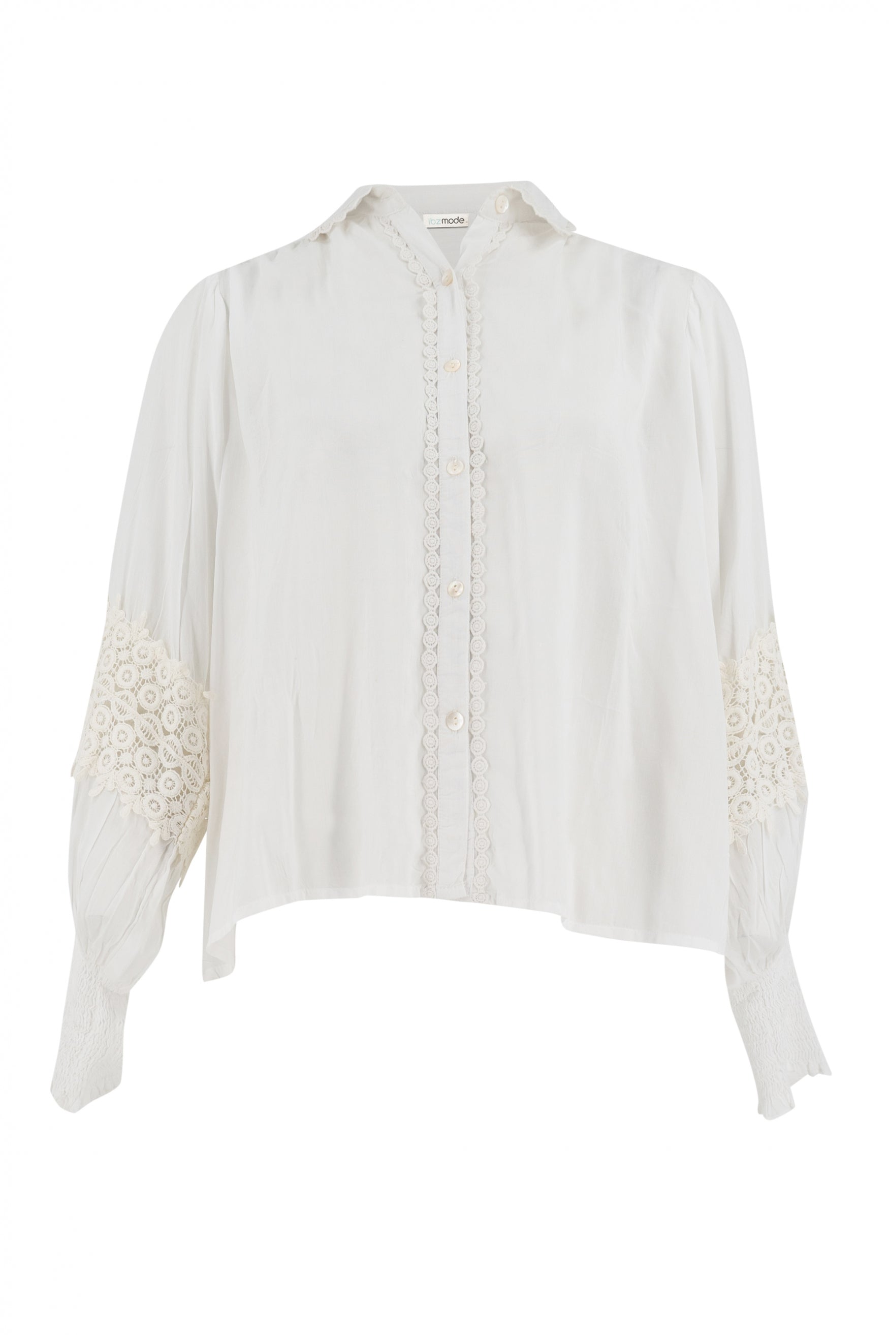 Weiße Bluse im Bohemian-Stil von Ibizamode mit lockerem Schnitt
