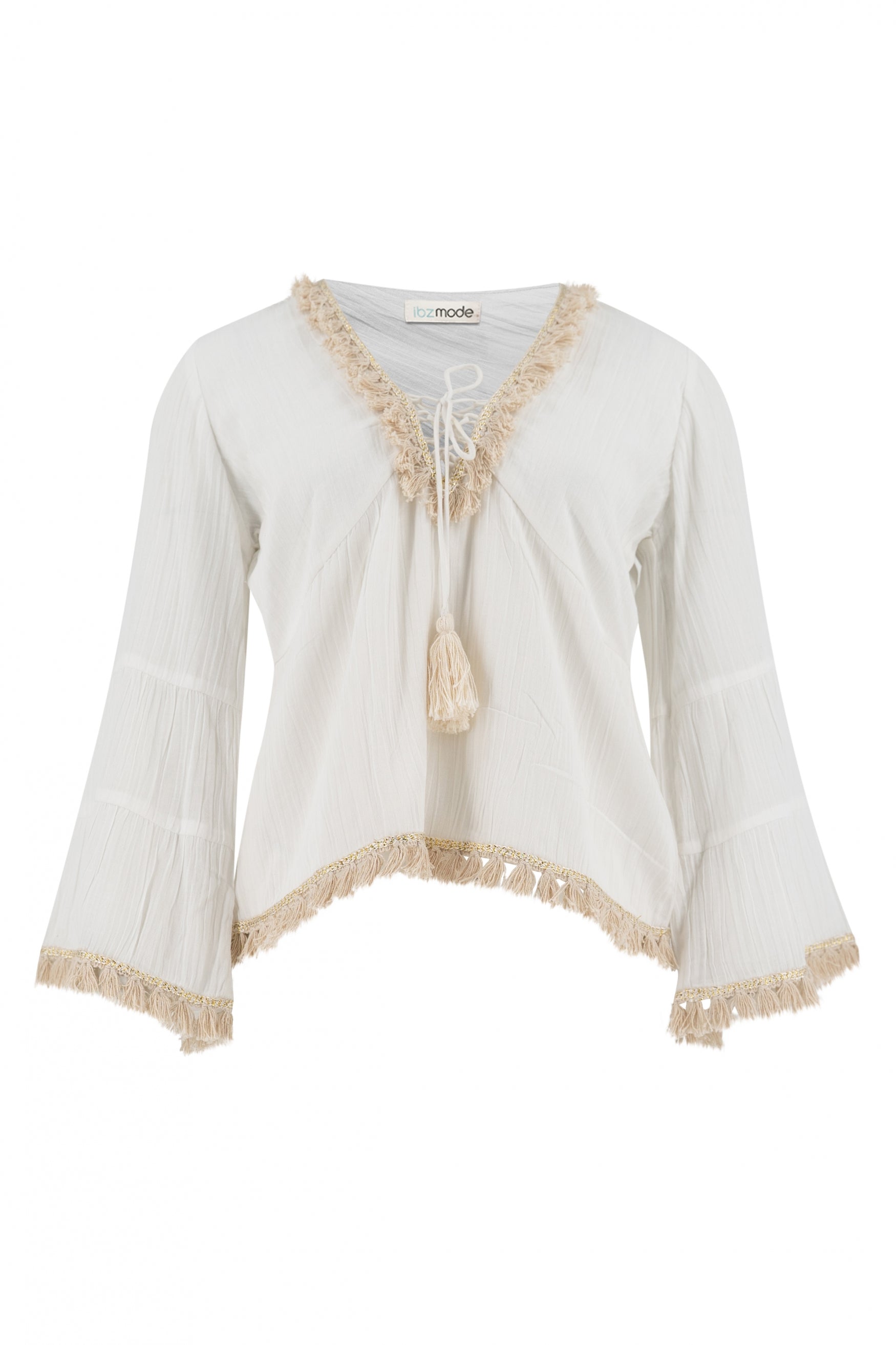 Bohemian blouse in white van ibzmode, Brands of Ibiza