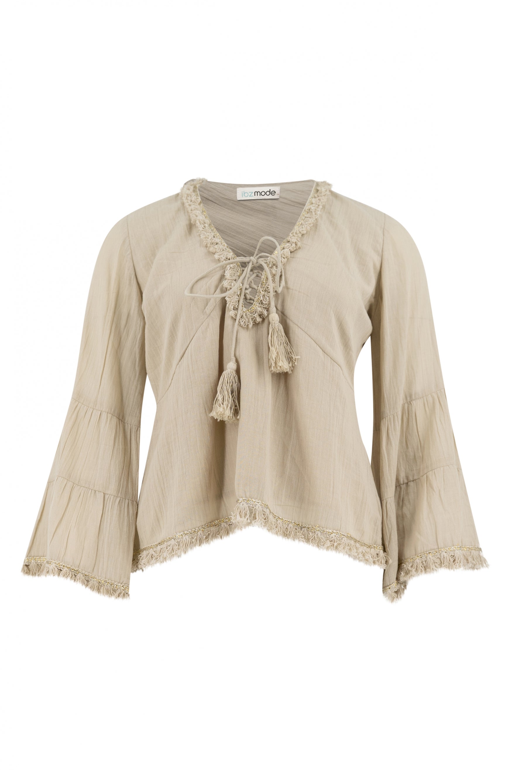 Bohemian blouse in sand van ibzmode, Brands of Ibiza