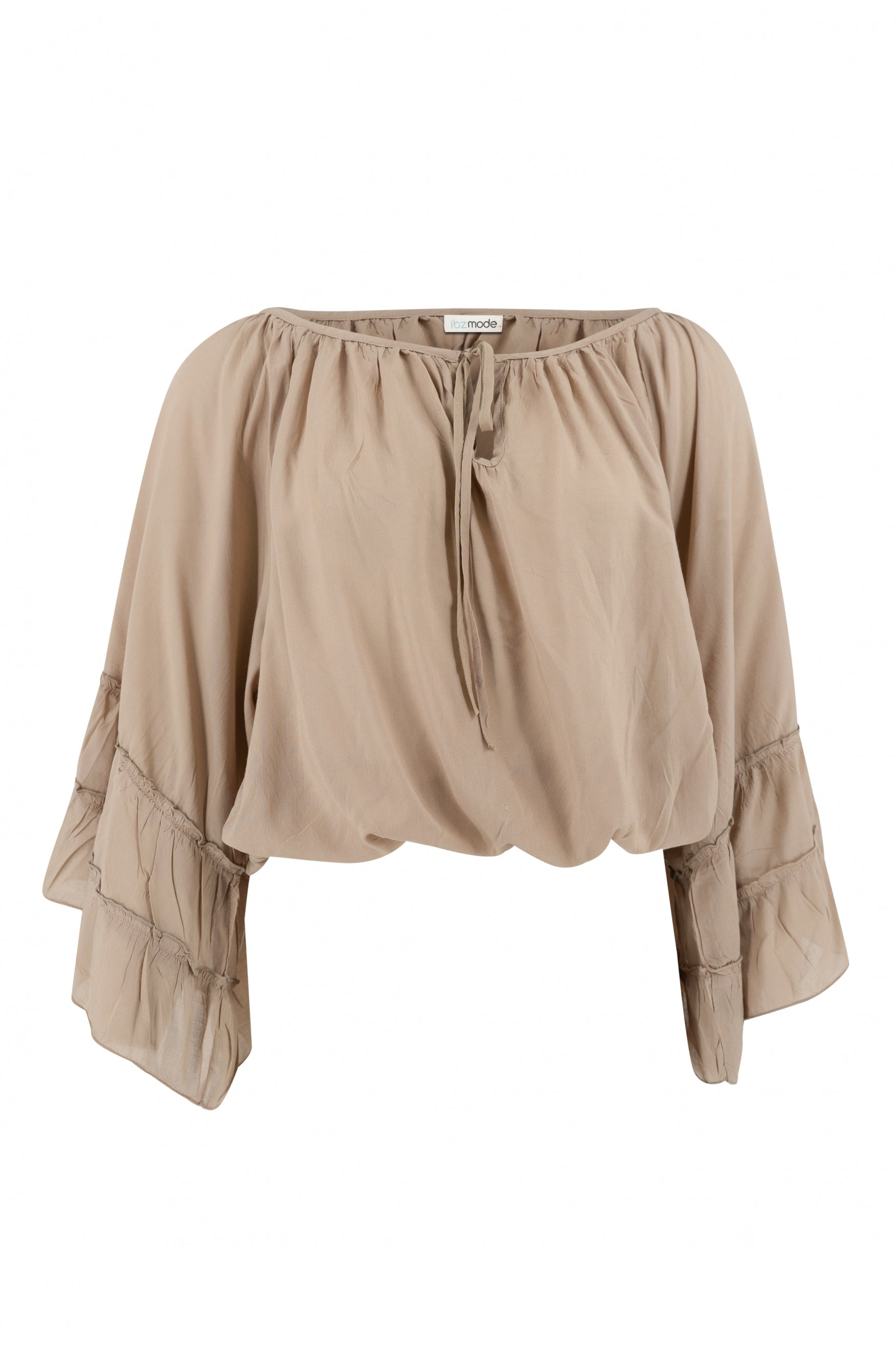 Bohemian blouse in taupe van ibzmode, Brands of Ibiza