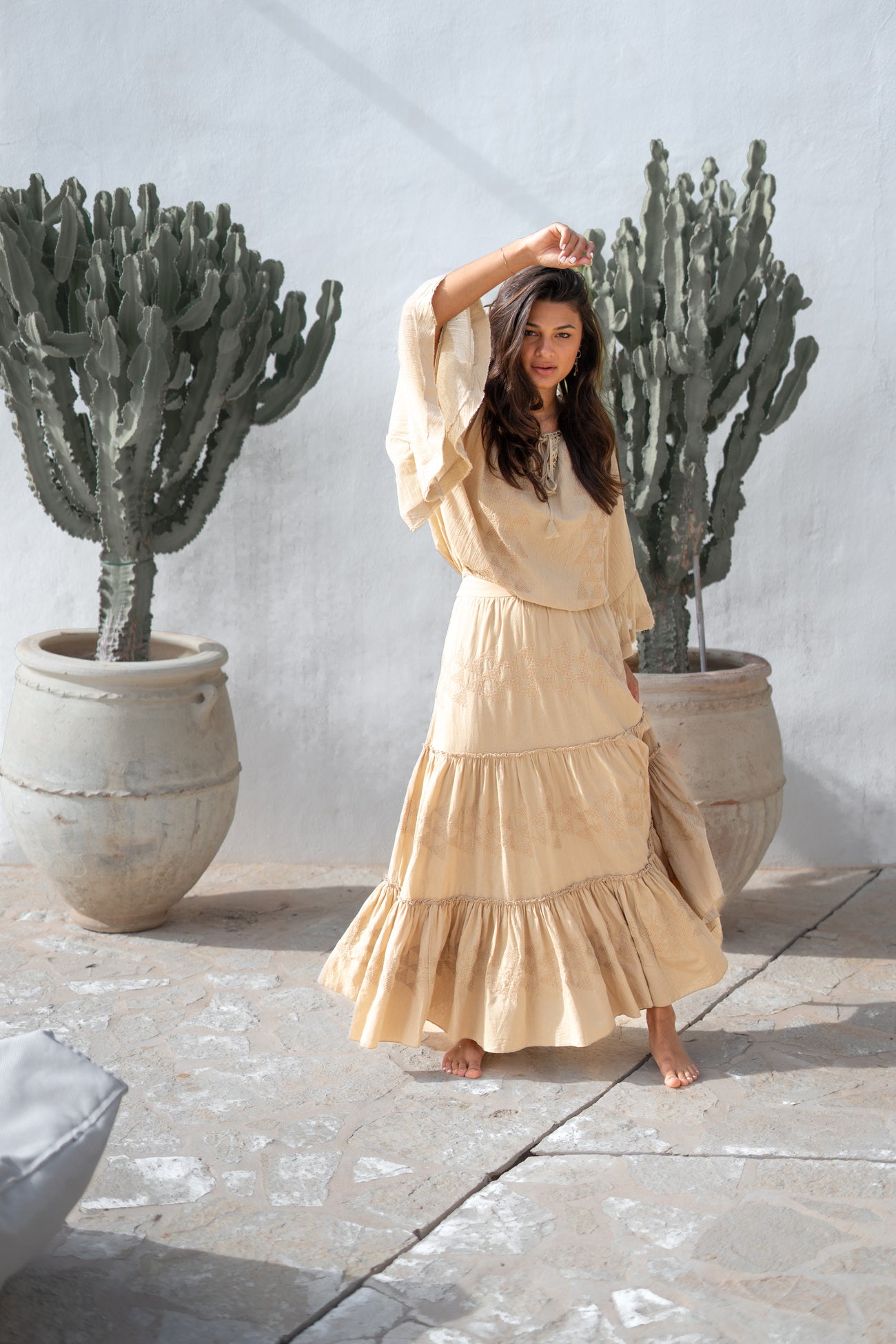 Bohemian blouse in sand van ibzmode, Brands of Ibiza