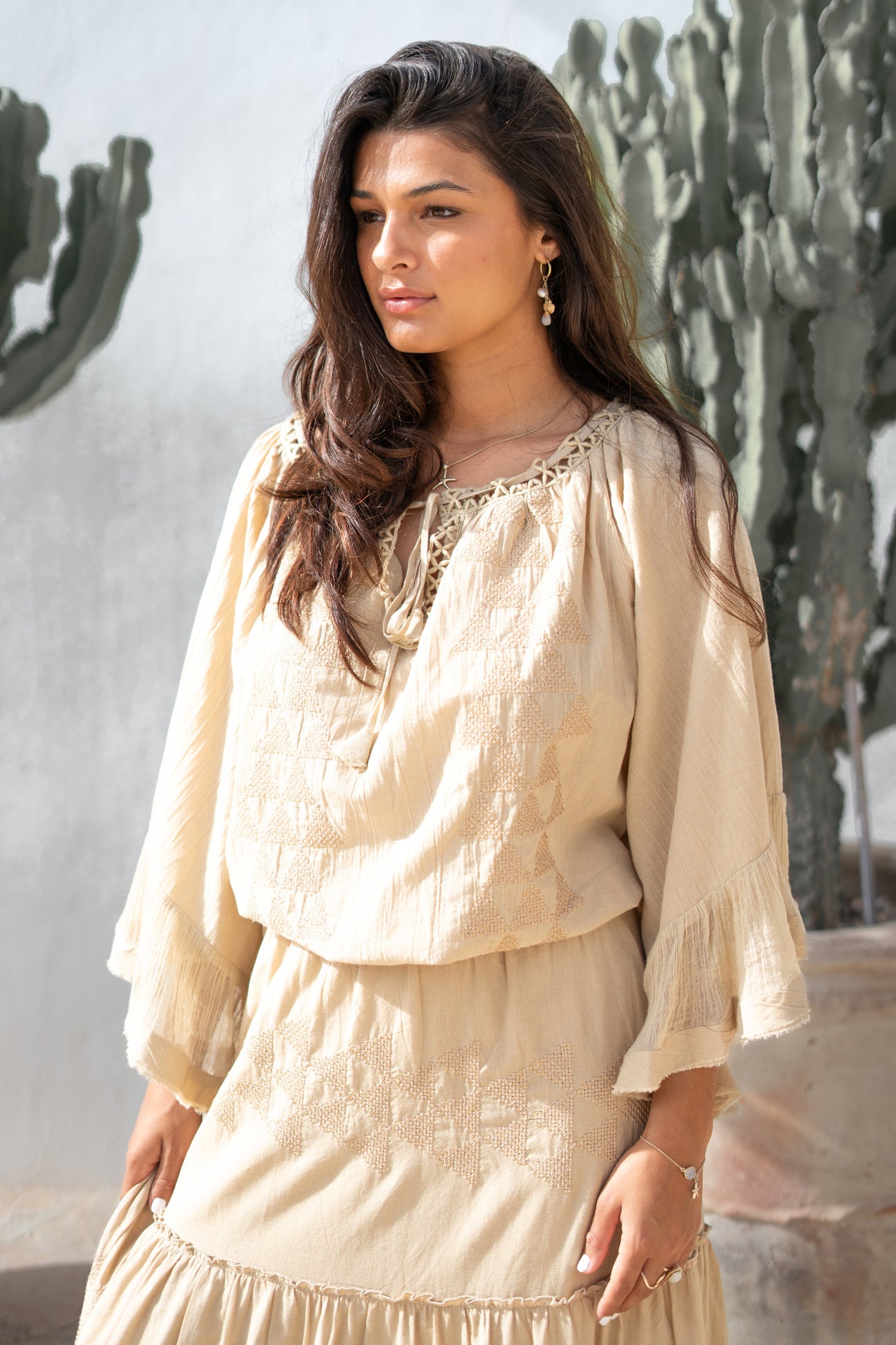 Bohemian blouse in sand van ibzmode, Brands of Ibiza