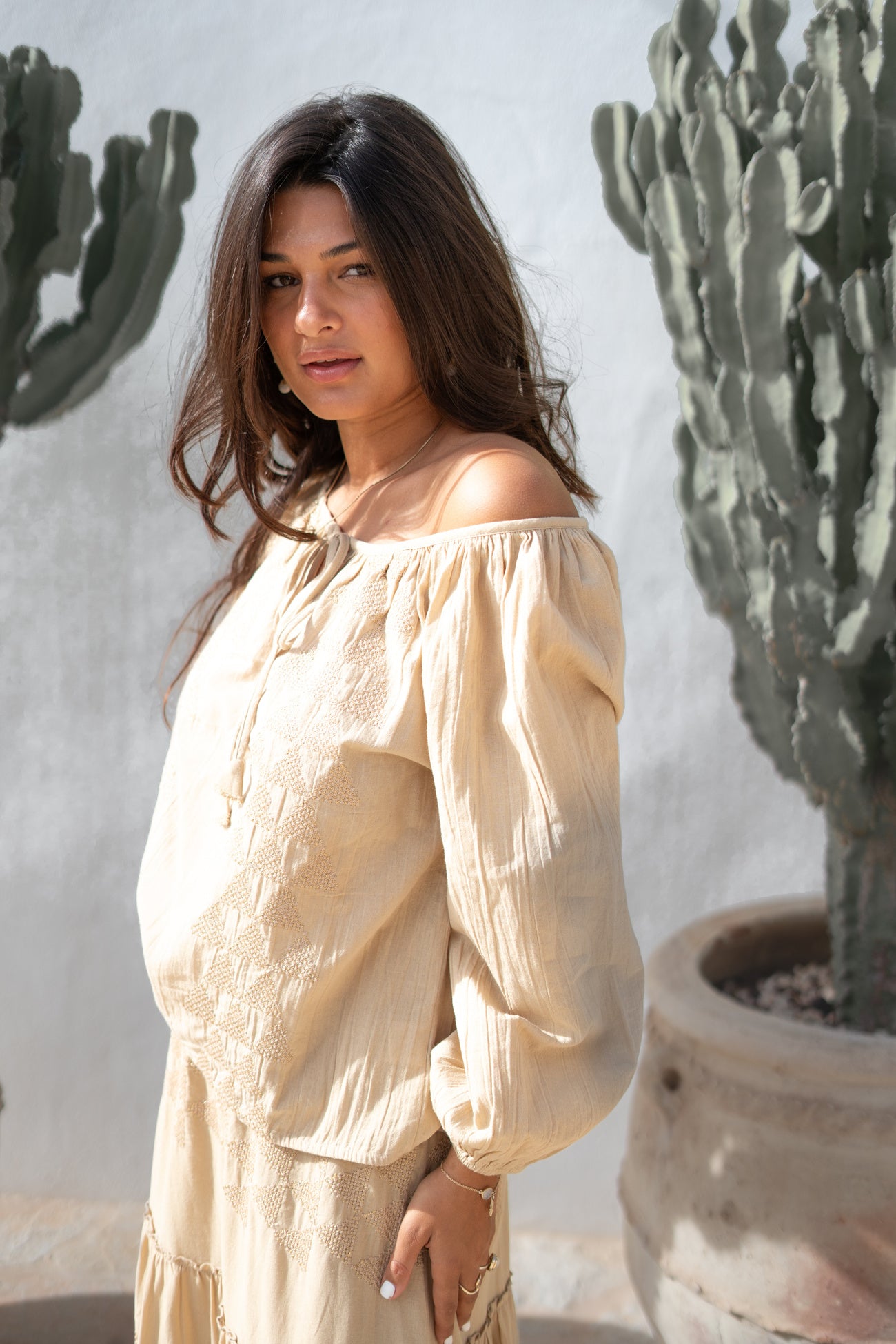 Bohemian blouse in sand van ibzmode, Brands of Ibiza