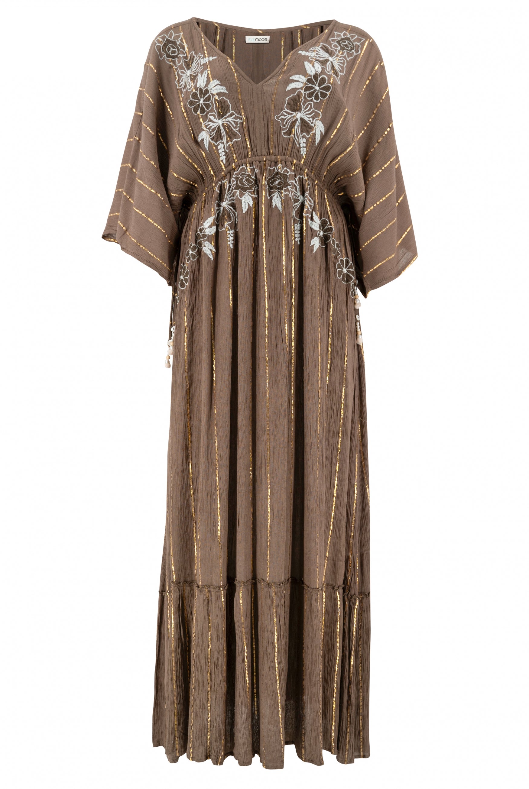 Bohemian jurk in taupe van ibzmode, Brands of Ibiza