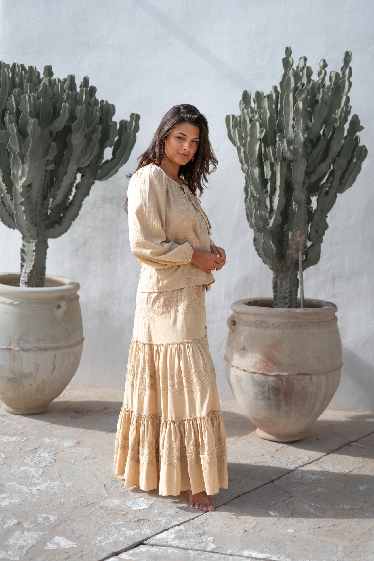 Bohemian blouse in sand van ibzmode, Brands of Ibiza