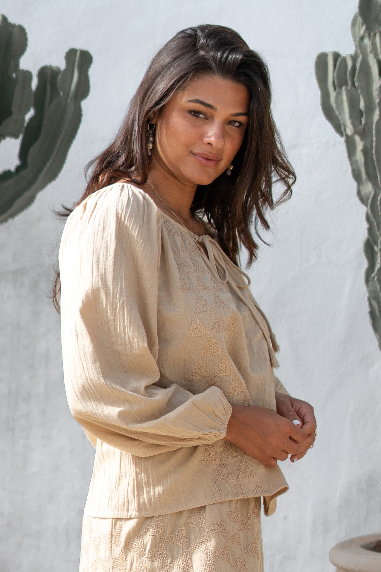 Bohemian blouse in sand van ibzmode, Brands of Ibiza