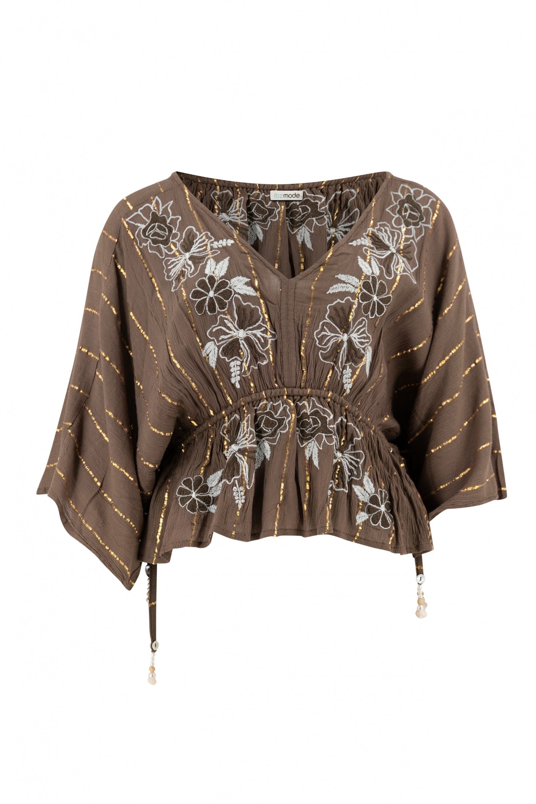 Bohemian top in taupe van ibzmode, Brands of Ibiza