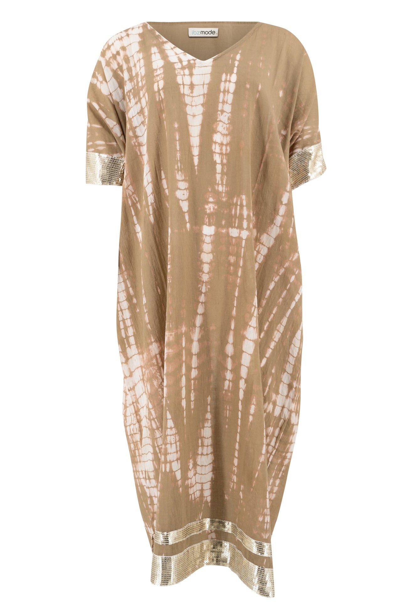 Vêtement bohème en tie-dye taupe de la marque ibzmode, Brands of Ibiza
