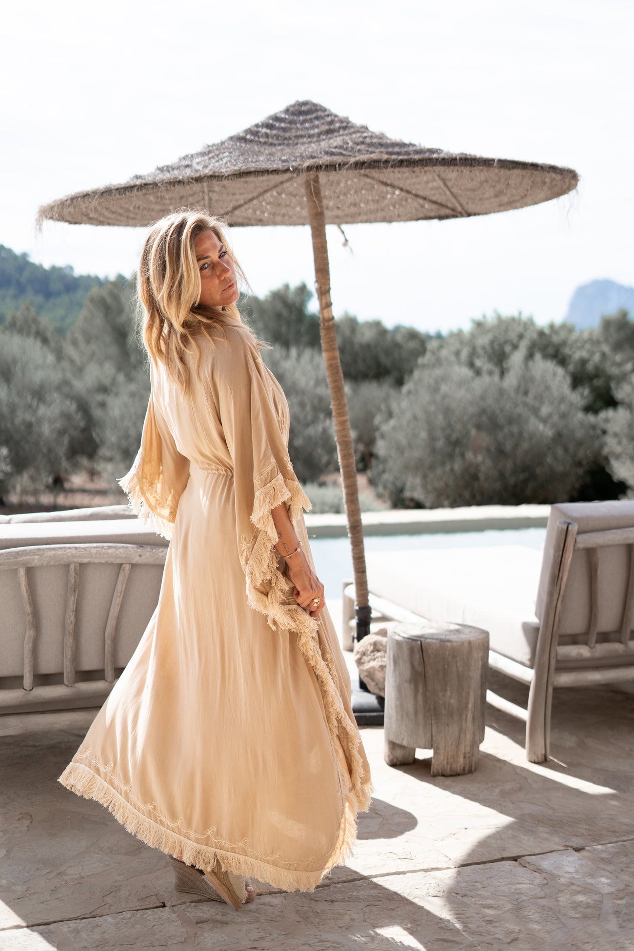 Bohemian kimono in sand van ibzmode, Brands of Ibiza