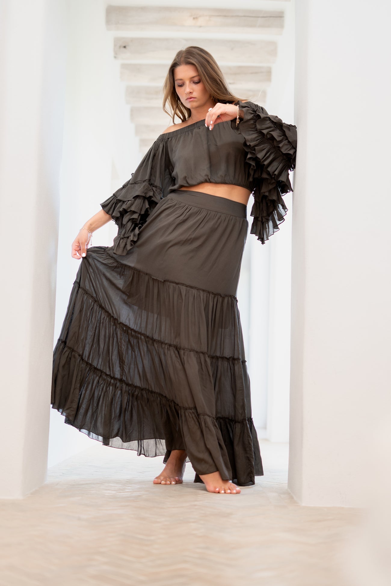 Bohemian top in dark taupe van ibzmode, Brands of Ibiza