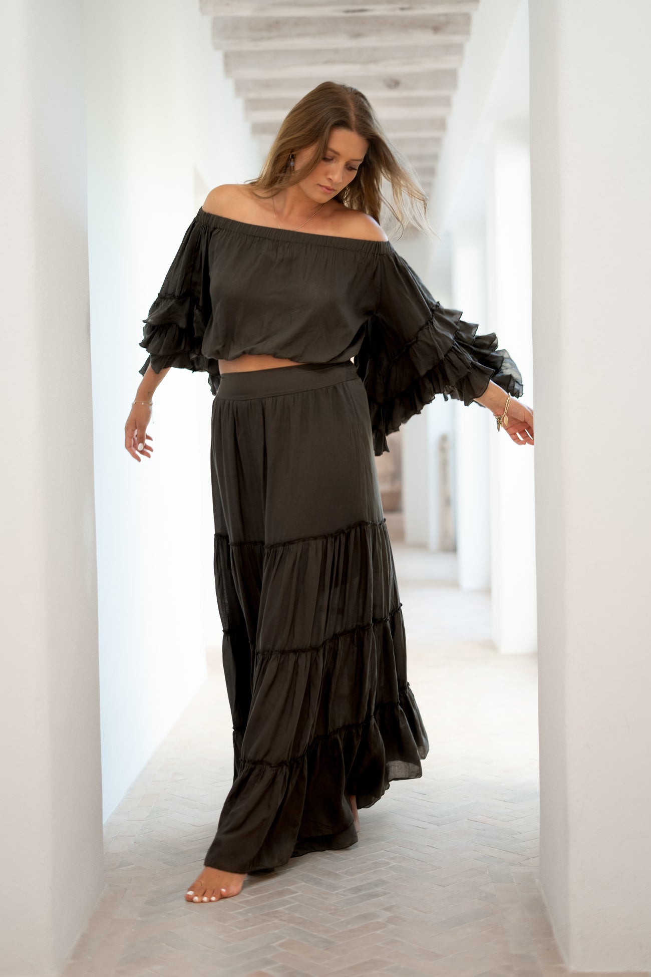 Bohemian rok in dark taupe van ibzmode, Brands of Ibiza