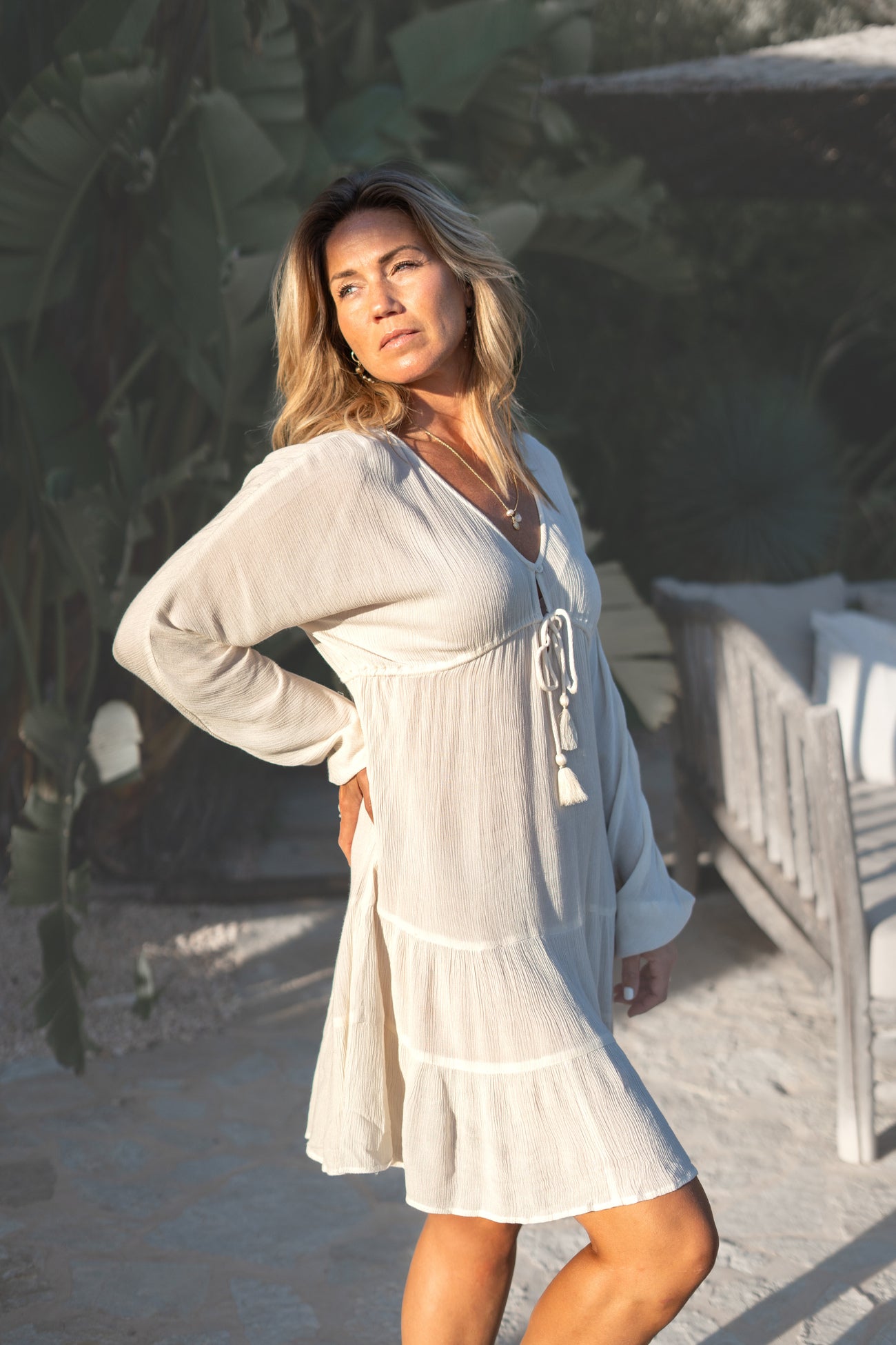 Bohemian jurk in white van ibzmode, Brands of Ibiza
