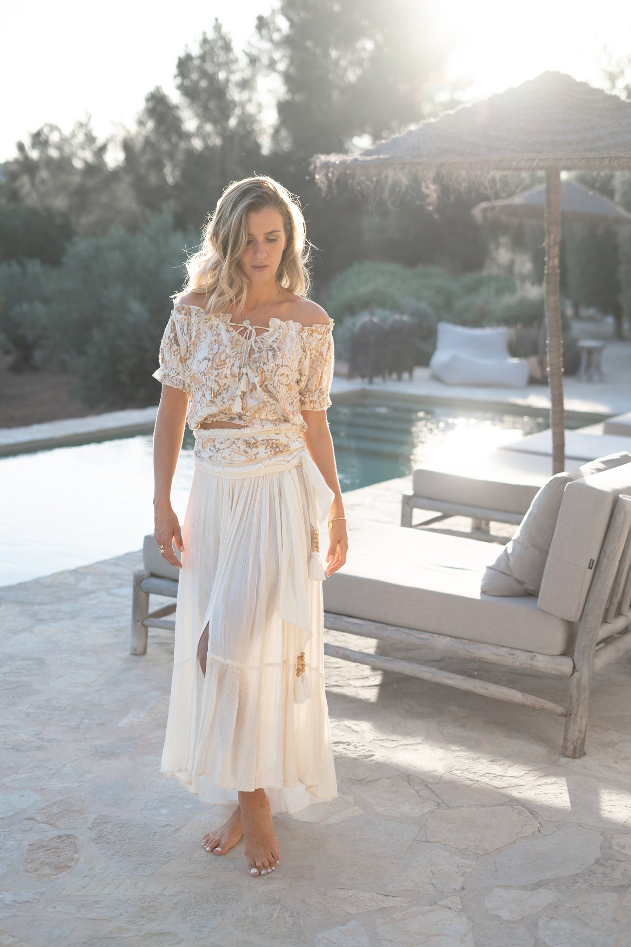 Bohemian top in sand van ibzmode, Brands of Ibiza