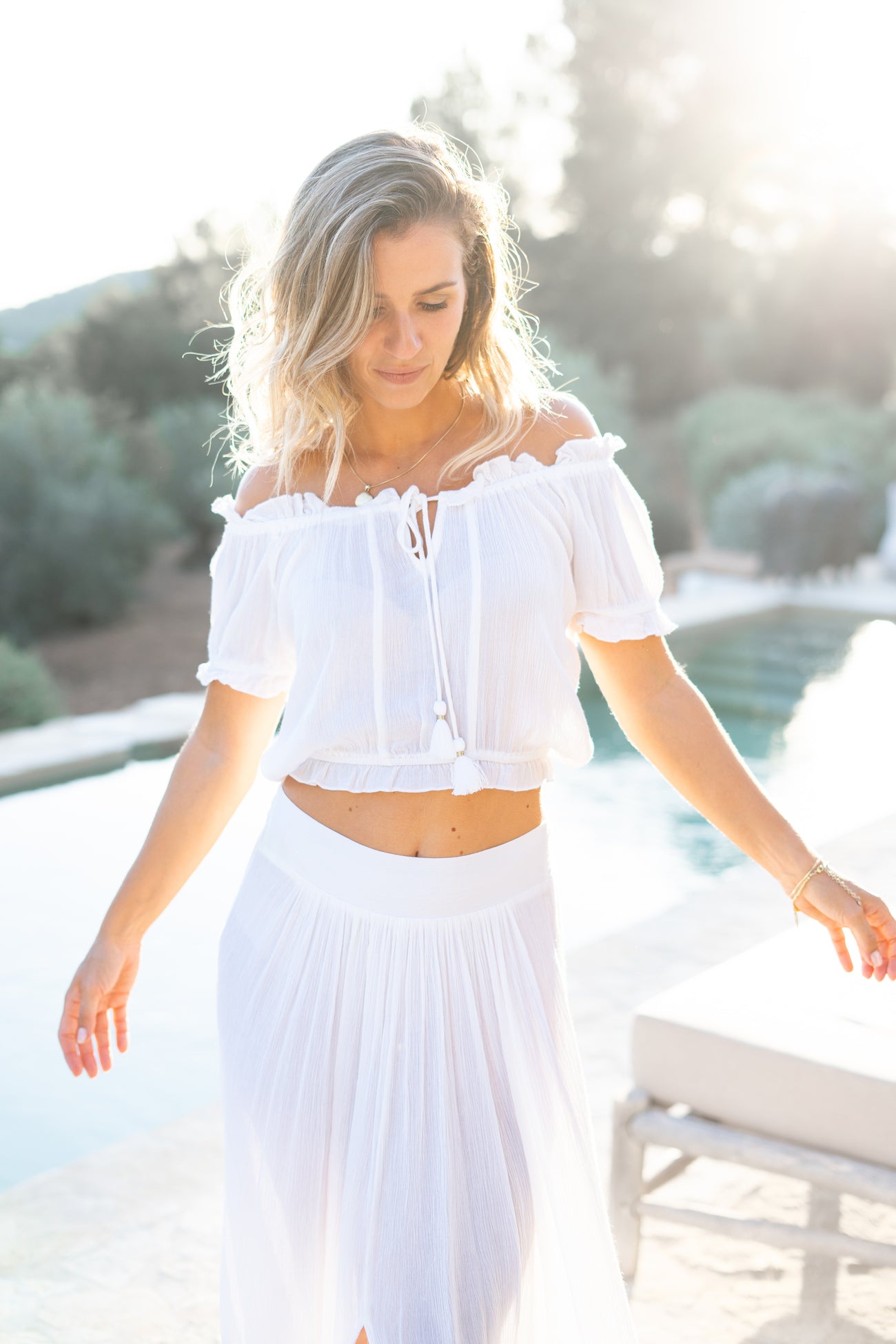 Bohemian top in white van ibzmode, Brands of Ibiza