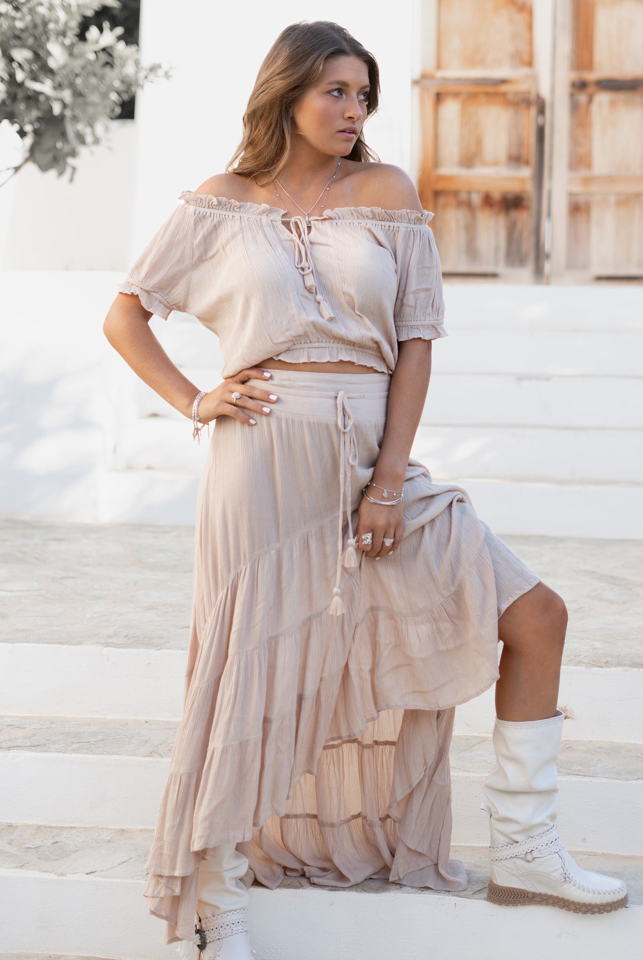 Bohemian rok in light taupe van ibzmode, Brands of Ibiza