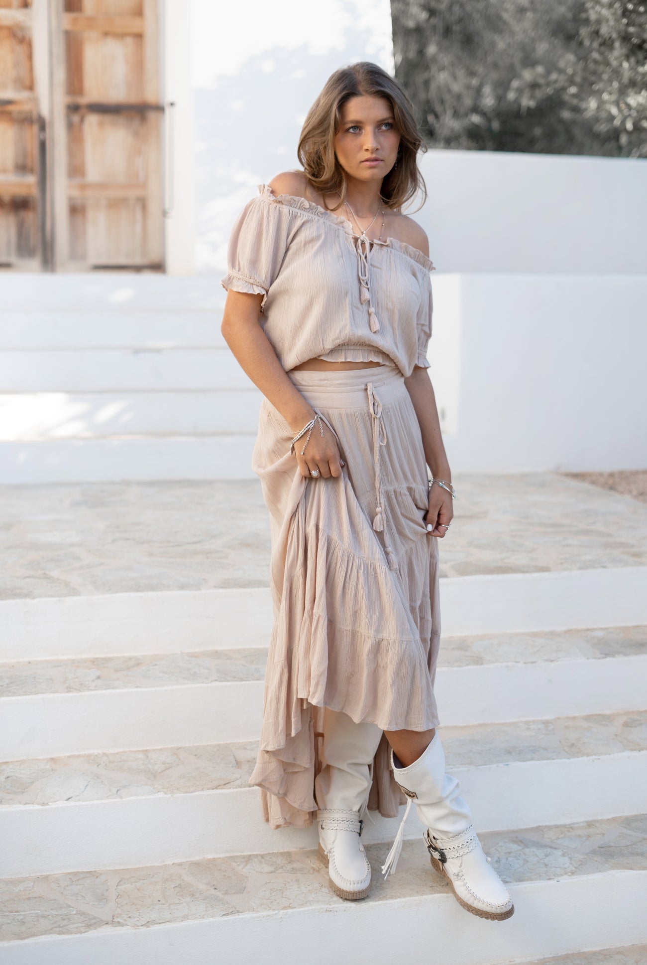 Bohemian rok in light taupe van ibzmode, Brands of Ibiza