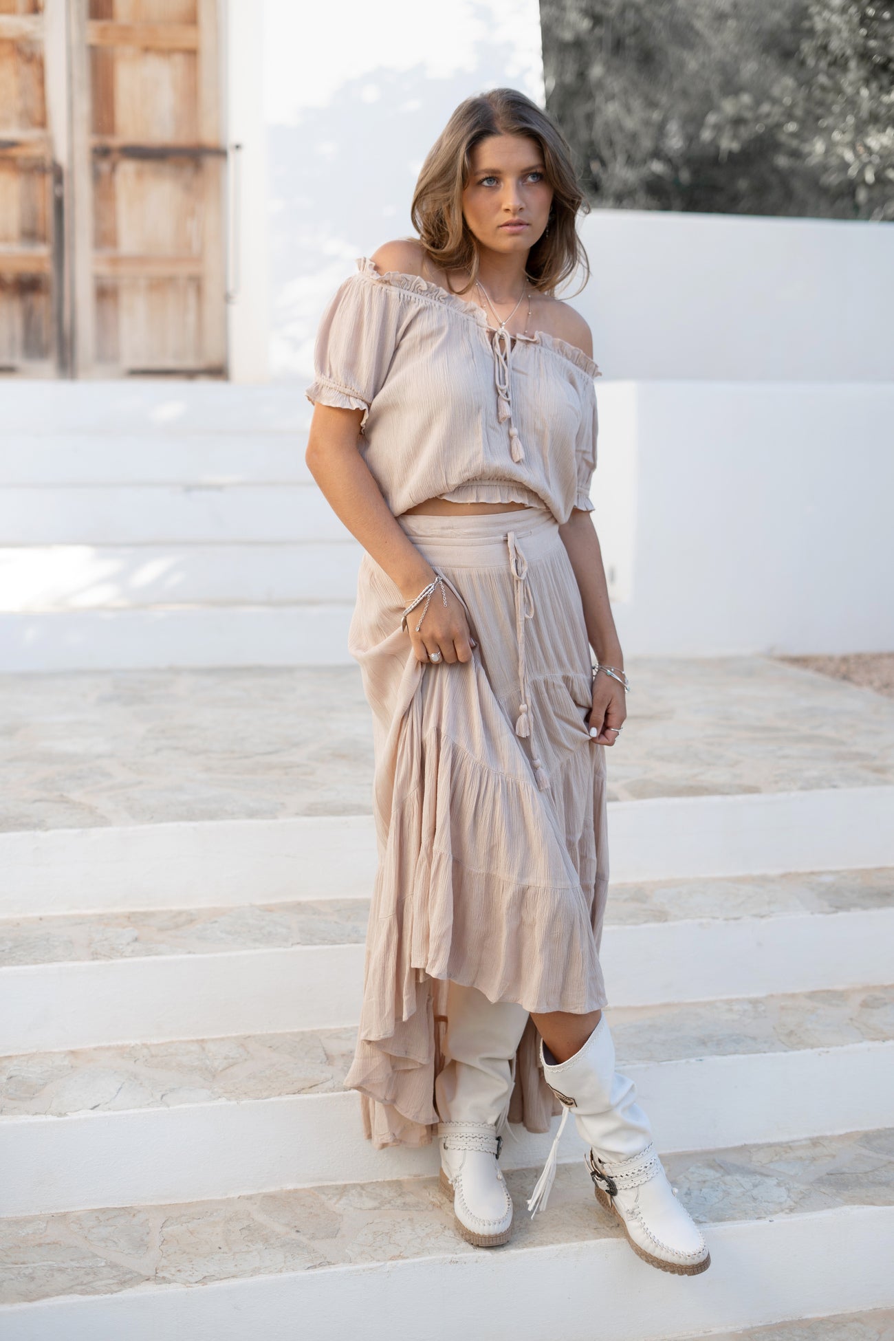 Bohemian rok in light taupe van ibzmode, Brands of Ibiza
