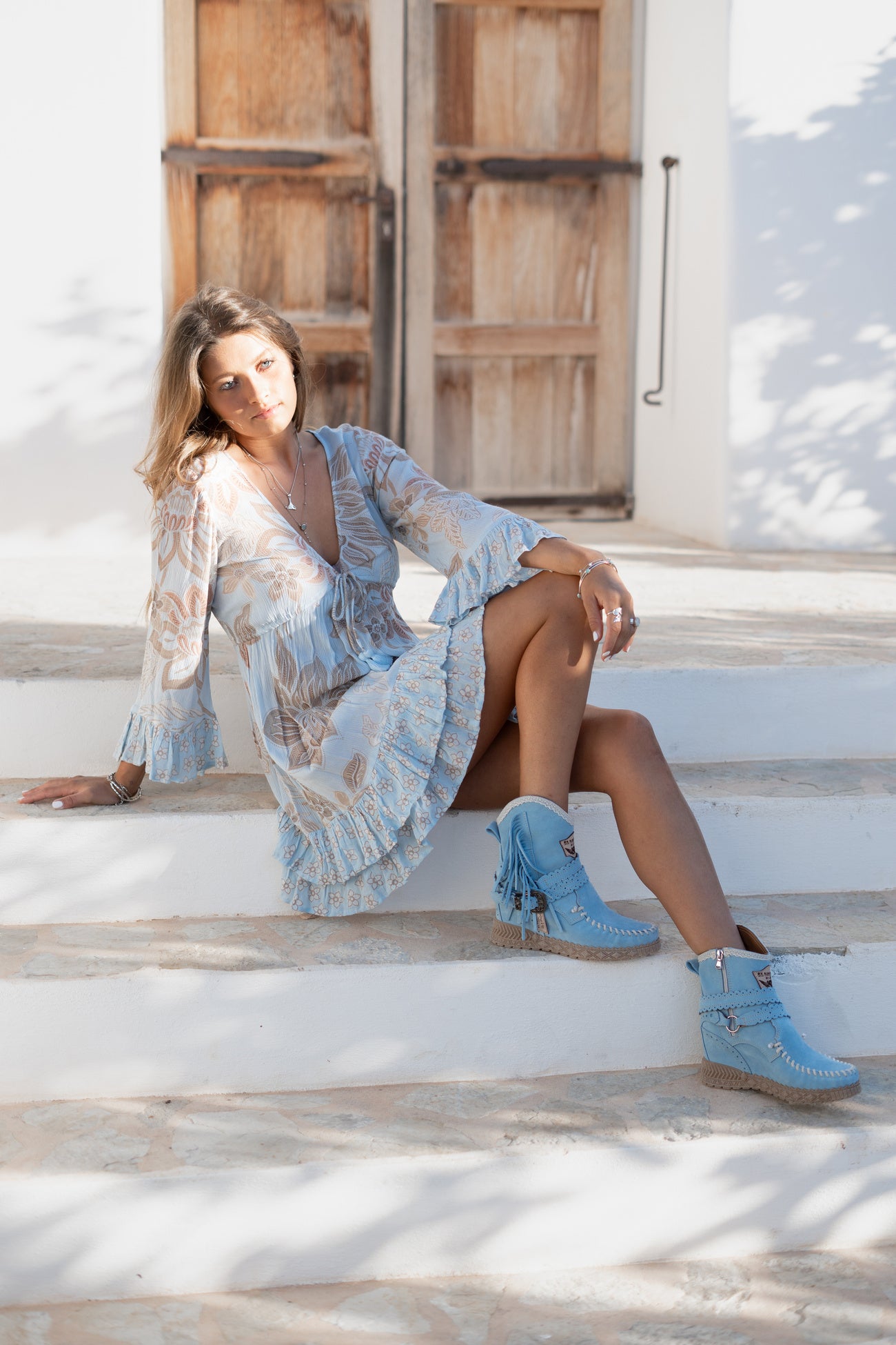 Bohemian jurk in pale blue van ibzmode, Brands of Ibiza