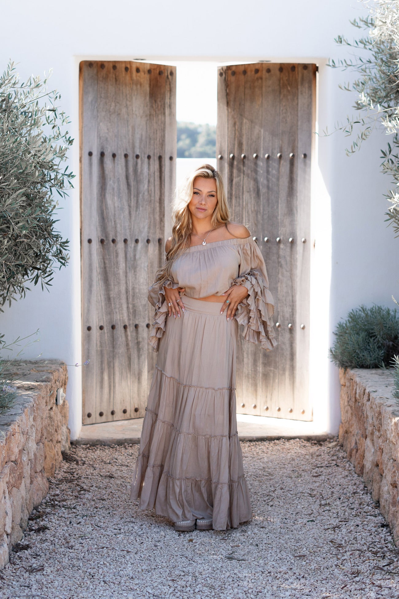Bohemian top in taupe van ibzmode, Brands of Ibiza