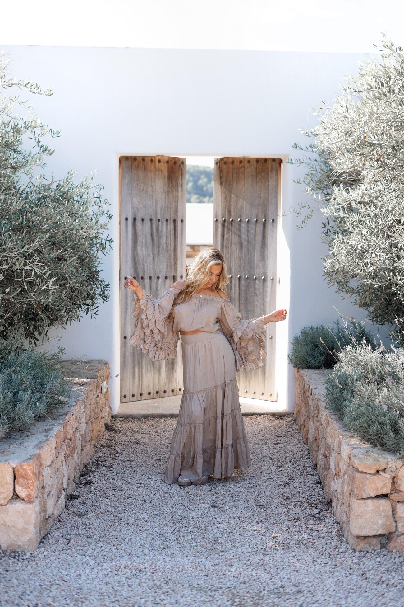 Bohemian rok in taupe van ibzmode, Brands of Ibiza