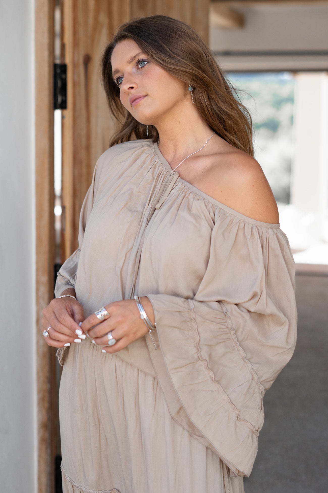 Bohemian blouse in taupe van ibzmode, Brands of Ibiza