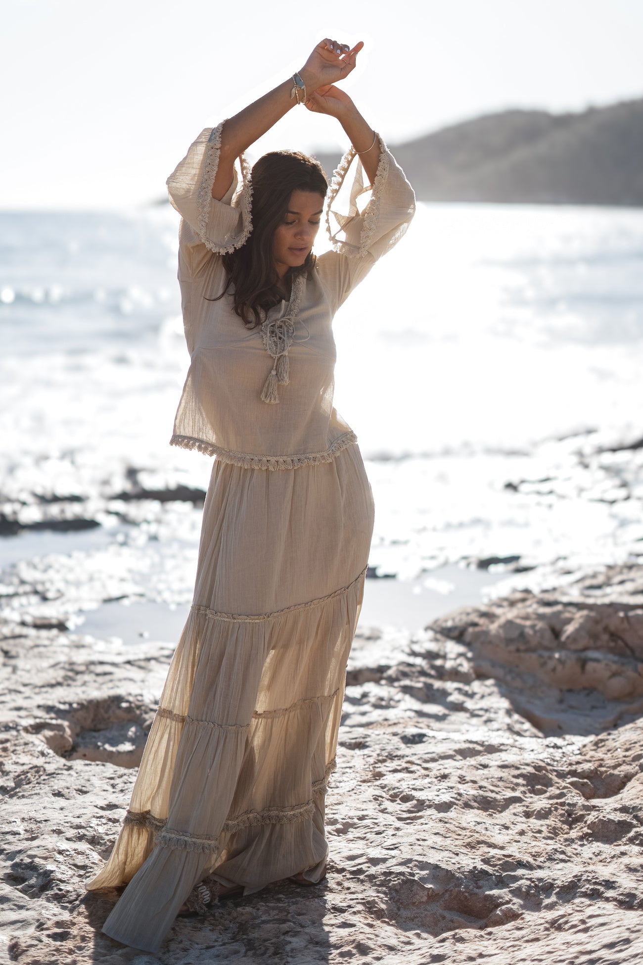 Bohemian blouse in sand van ibzmode, Brands of Ibiza