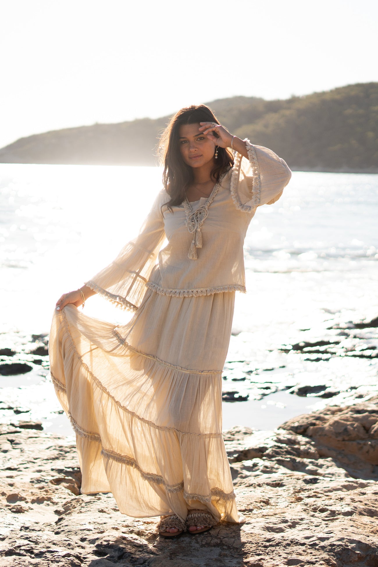 Bohemian blouse in sand van ibzmode, Brands of Ibiza
