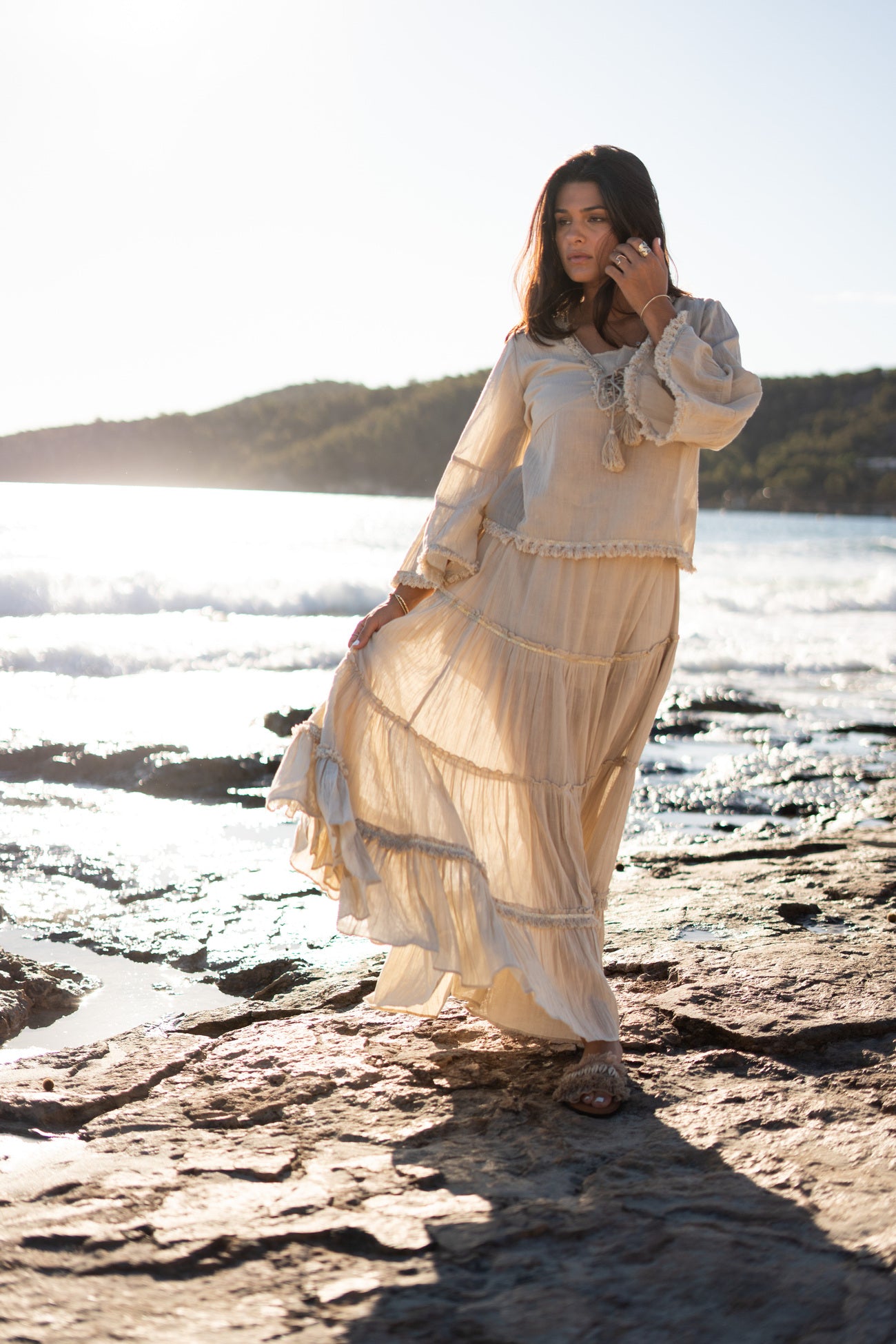 Bohemian blouse in sand van ibzmode, Brands of Ibiza