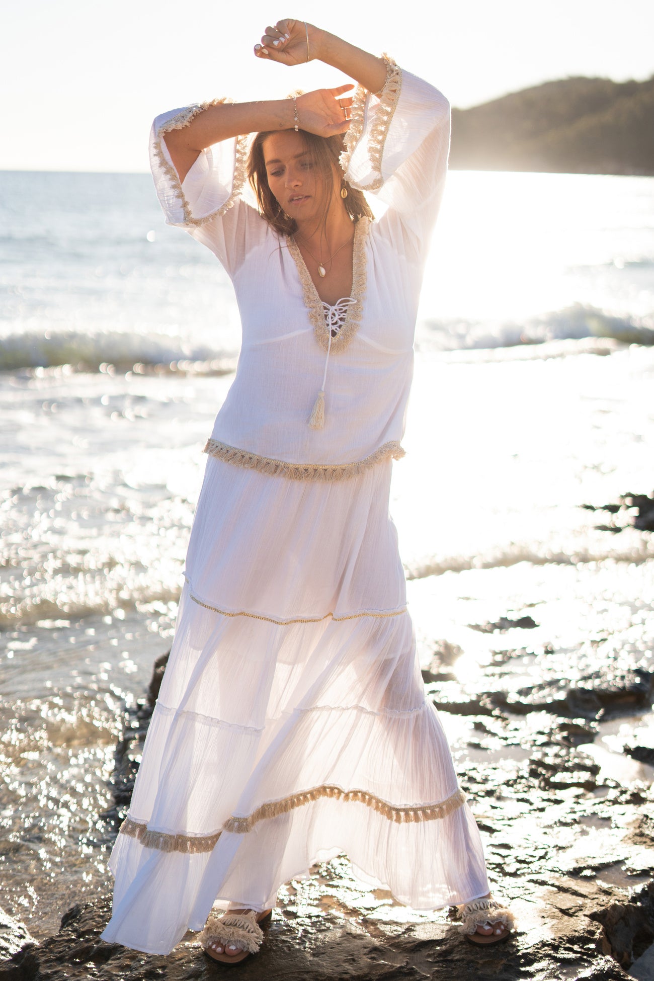 Bohemian blouse in white van ibzmode, Brands of Ibiza