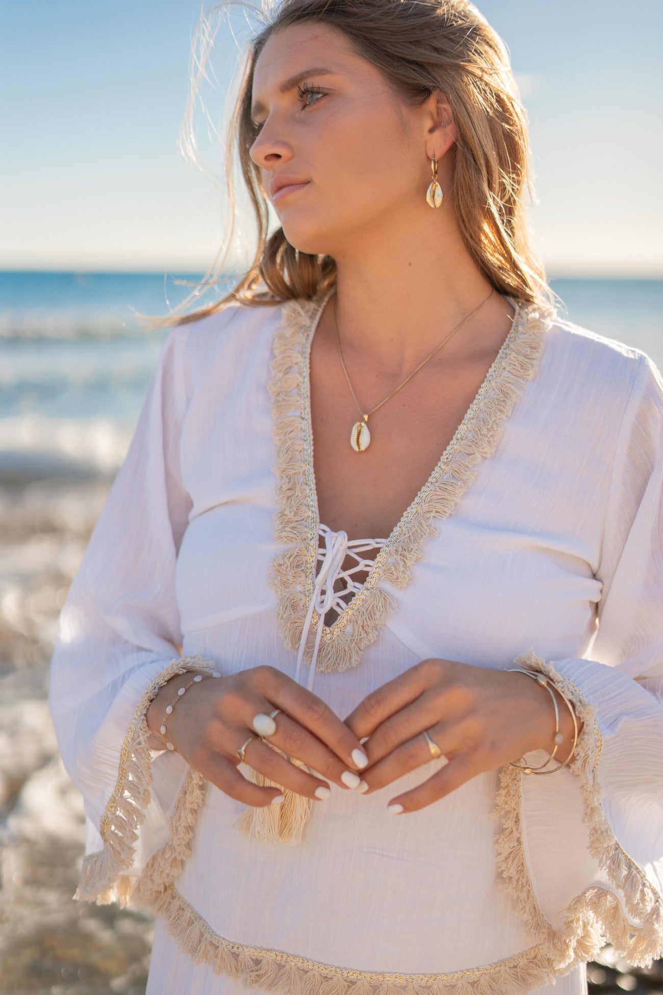 Bohemian blouse in white van ibzmode, Brands of Ibiza
