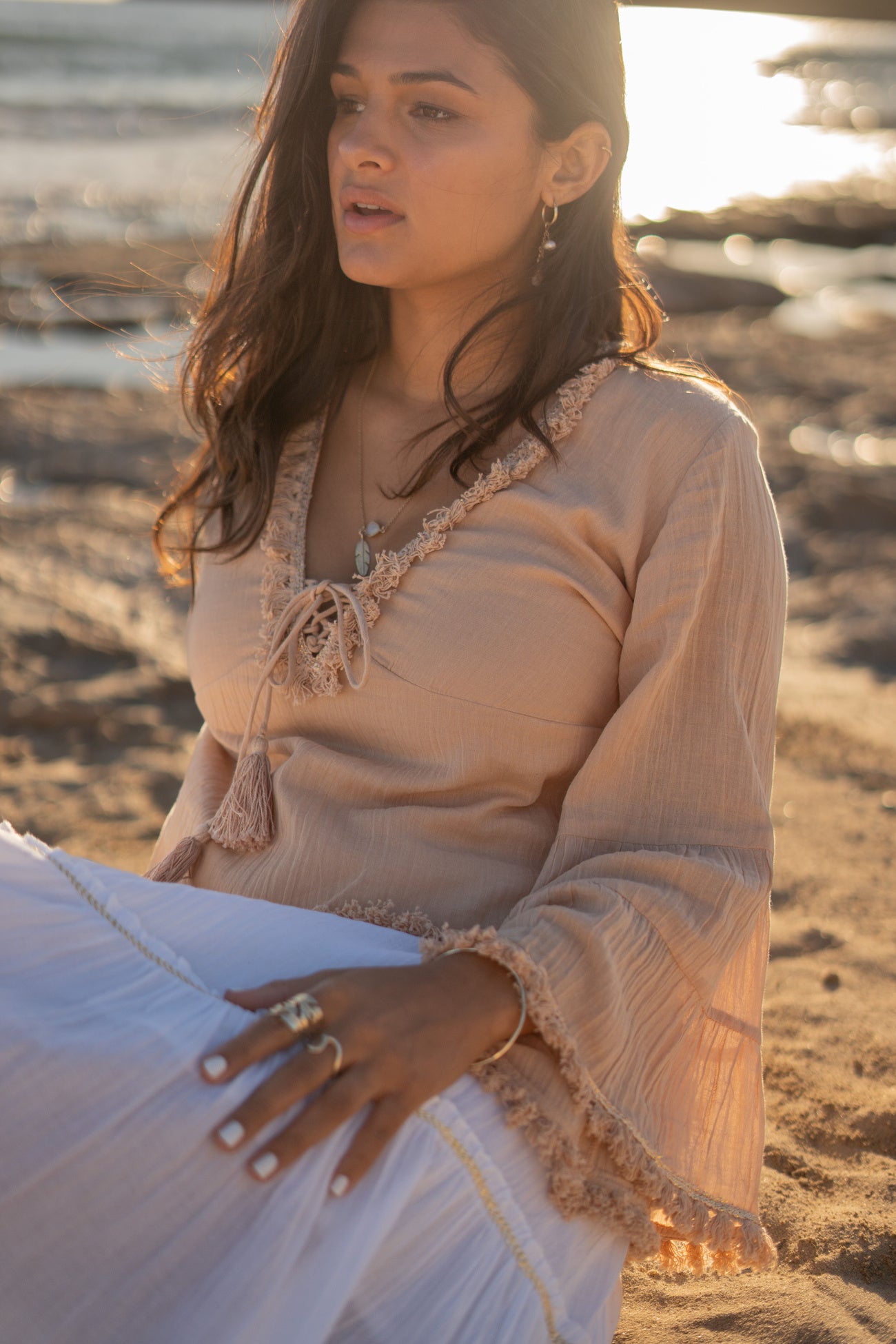 Bohemian blouse in powder van ibzmode, Brands of Ibiza