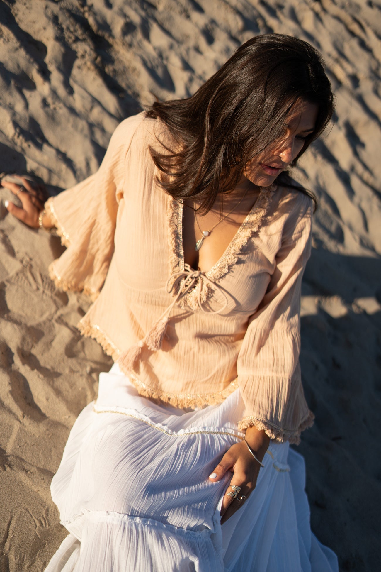 Bohemian blouse in powder van ibzmode, Brands of Ibiza